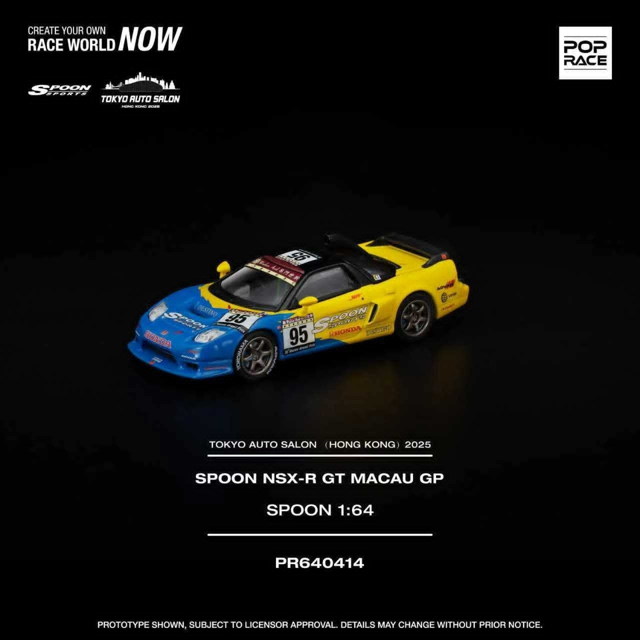 Pop Race 1/64 Spoon NSX-R GT Macau GP Spoon TASHK 2025 Exclusive PR640414 Diecast Scale Model