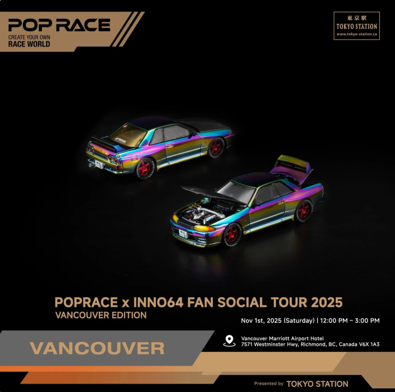 Pop Race 1/64 Skyline GT-R R32 Vancouver Edition Magic Chrome PR640424 Diecast Scale Model