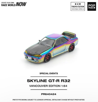 Pop Race 1/64 Skyline GT-R R32 Vancouver Edition Magic Chrome PR640424 Diecast Scale Model