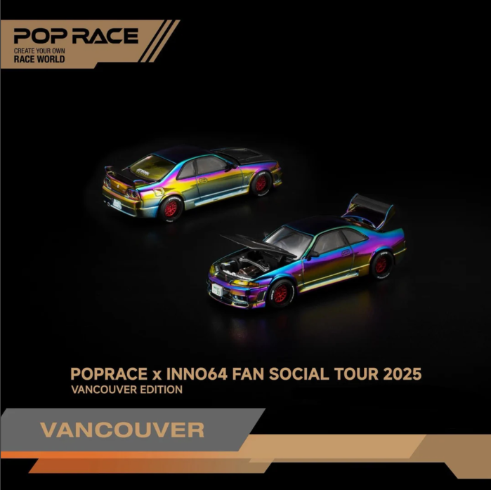 Pop Race 1/64 Skyline GT-R R33 Vancouver Edition Magic Chrome PR640425 Diecast Scale Model