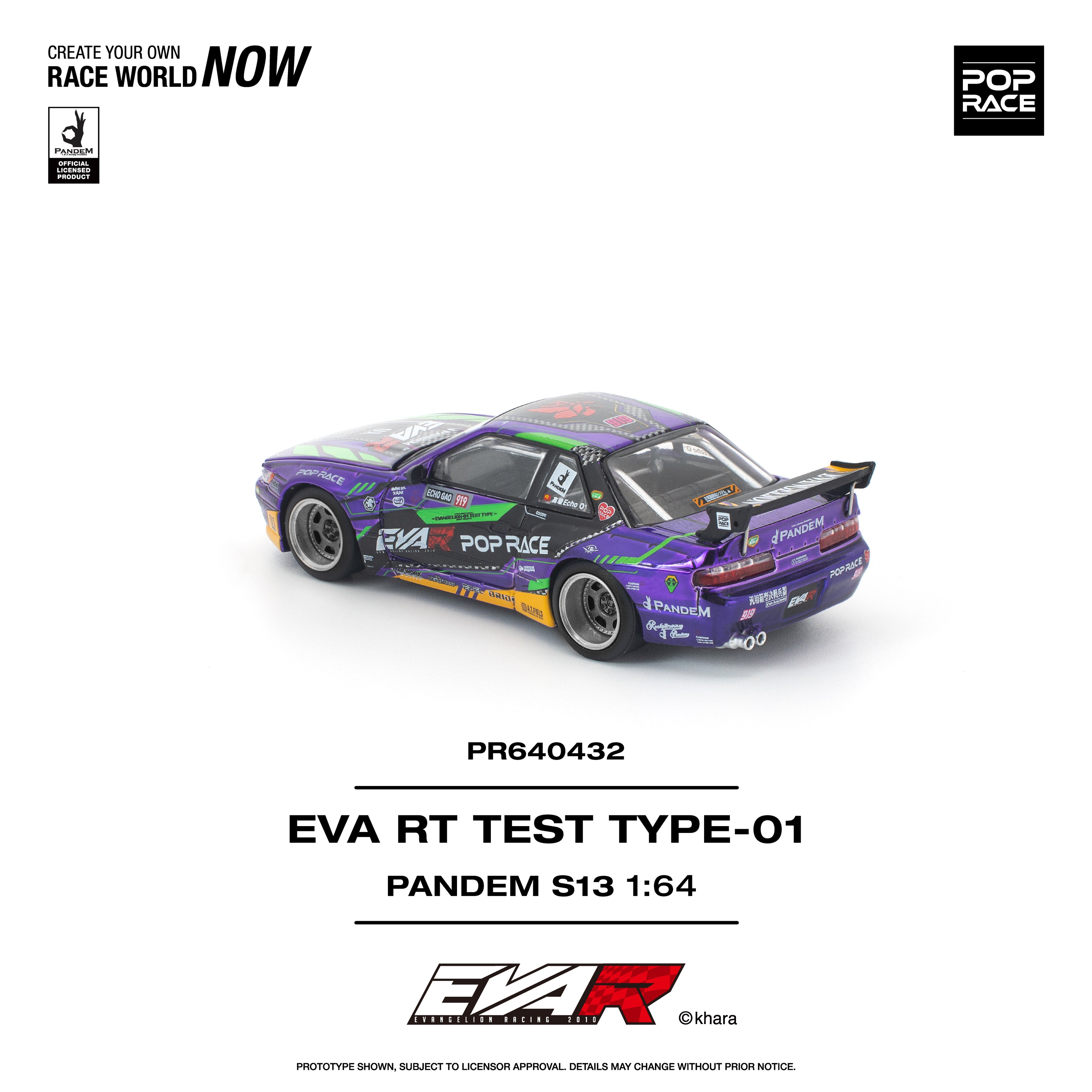 Pop Race 1/64 EVA RT TEST TYPE-01 PANDEM S13 PR640432 Diecast Scale Model