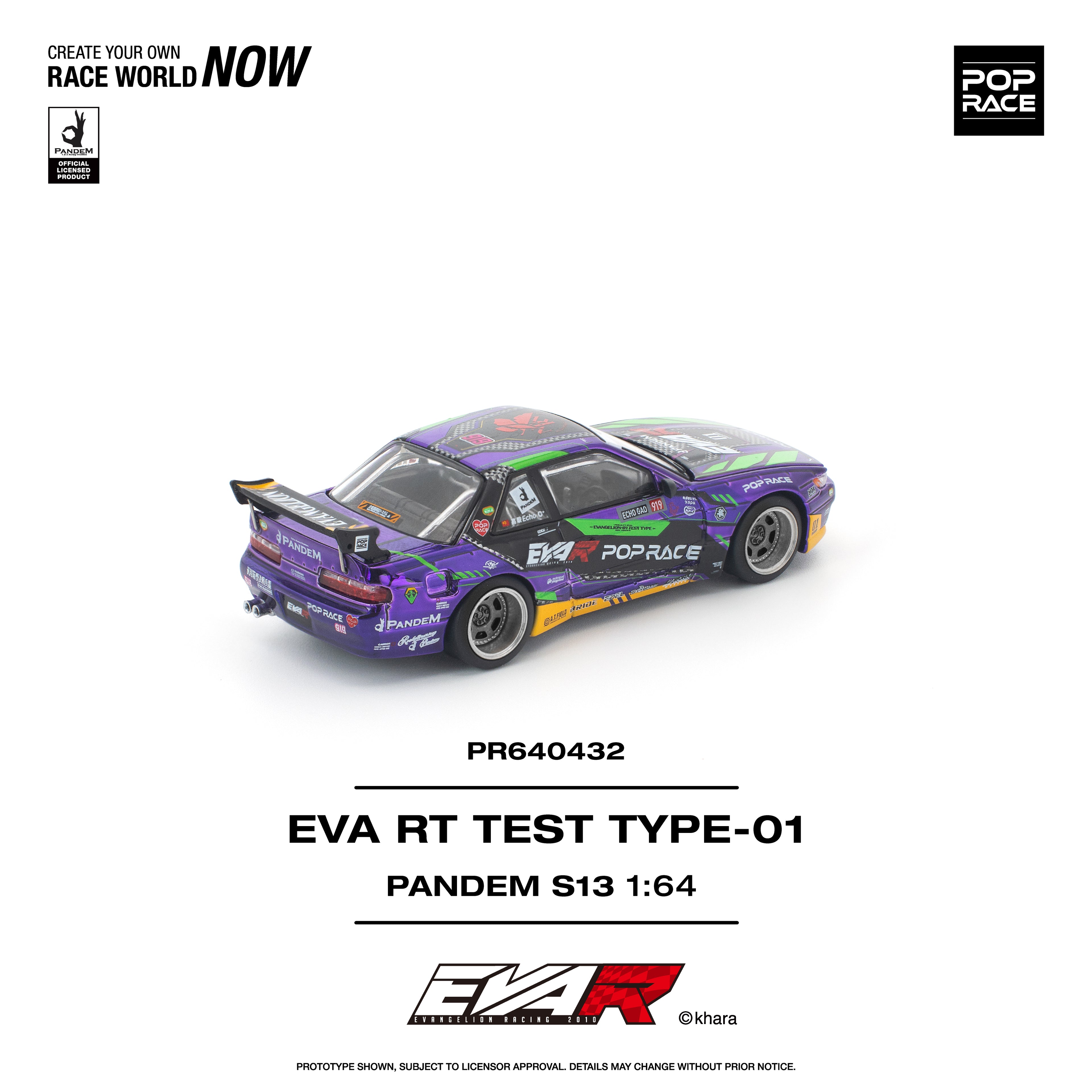 Pop Race 1/64 EVA RT TEST TYPE-01 PANDEM S13 PR640432 Diecast Scale Model