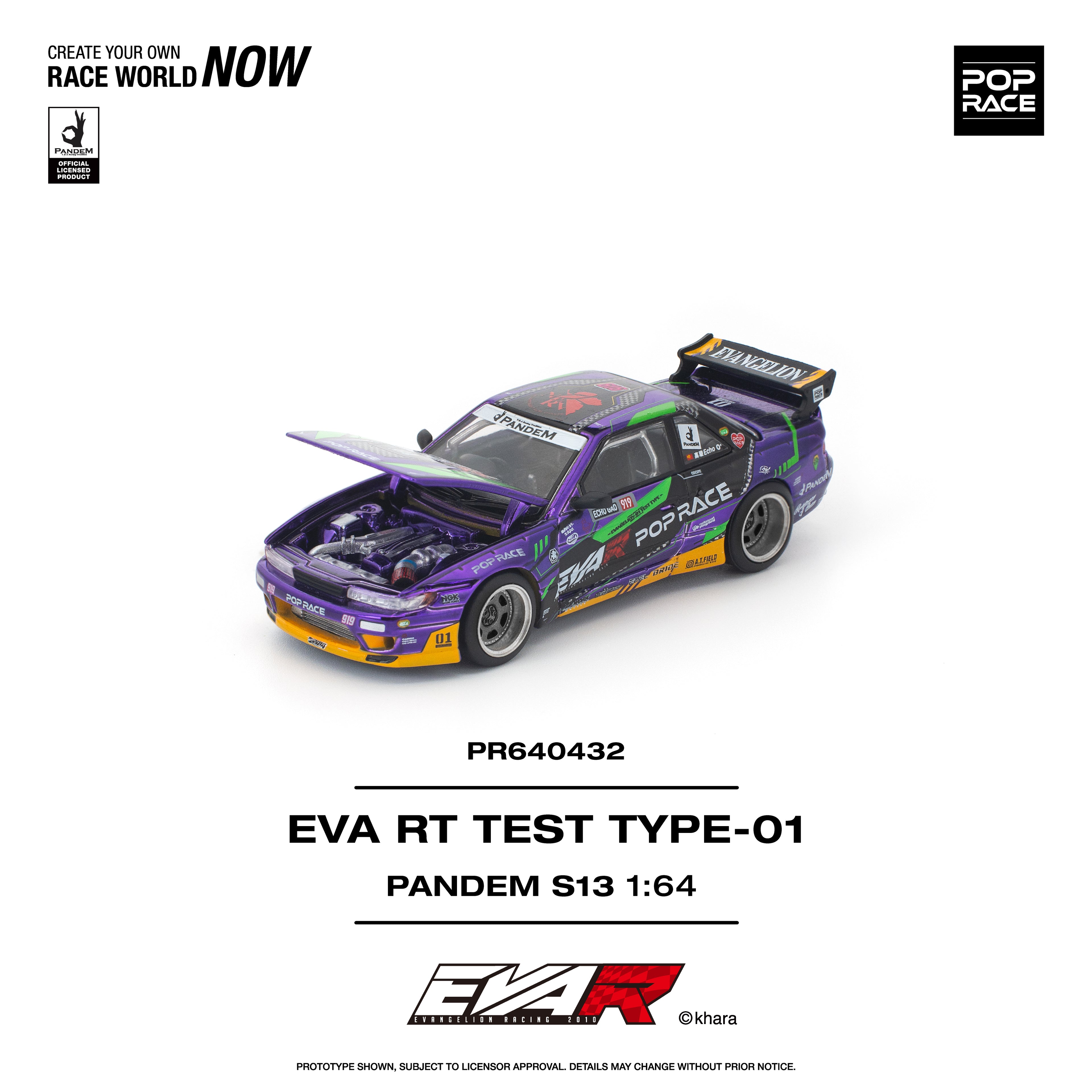 Pop Race 1/64 EVA RT TEST TYPE-01 PANDEM S13 PR640432 Diecast Scale Model