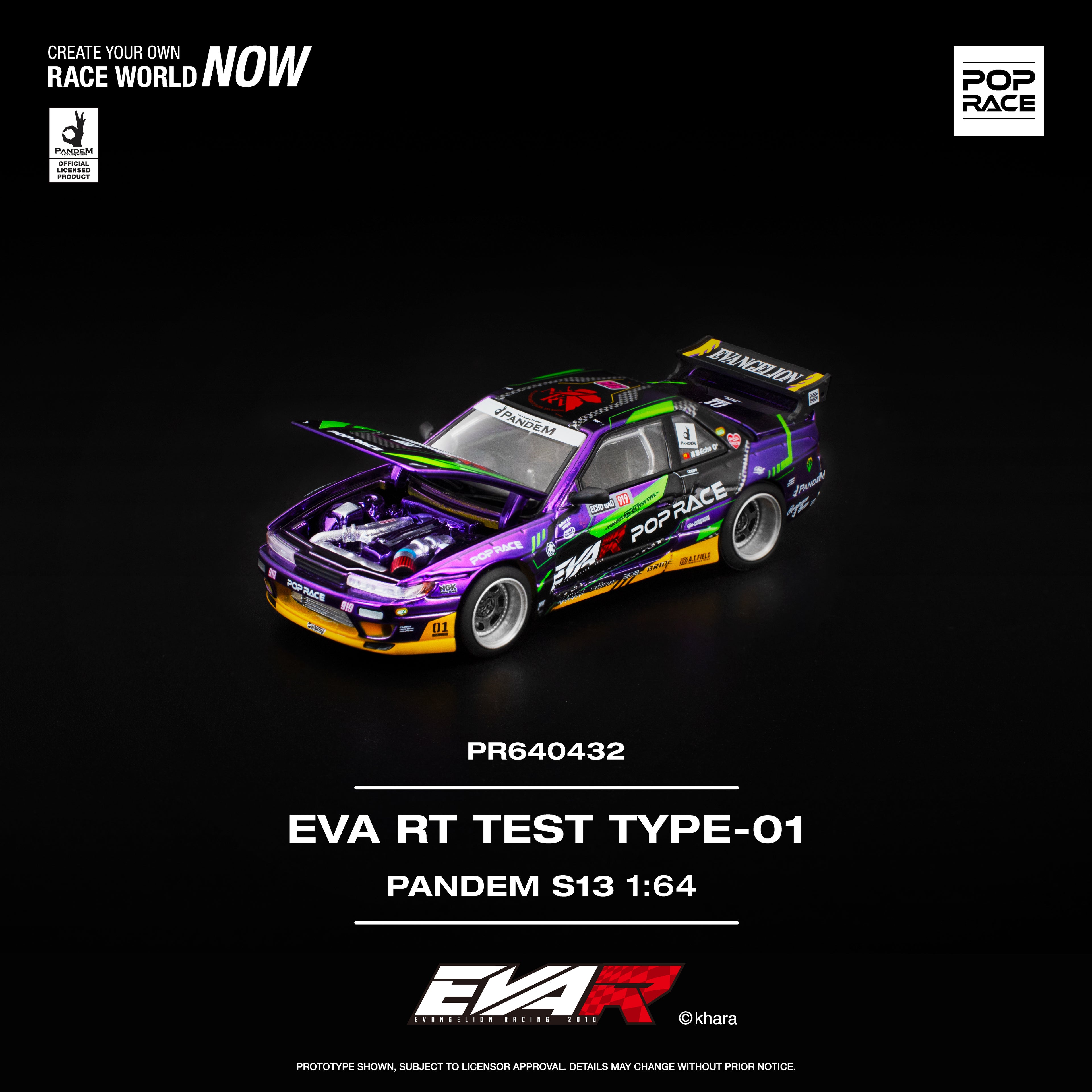 Pop Race 1/64 EVA RT TEST TYPE-01 PANDEM S13 PR640432 Diecast Scale Model