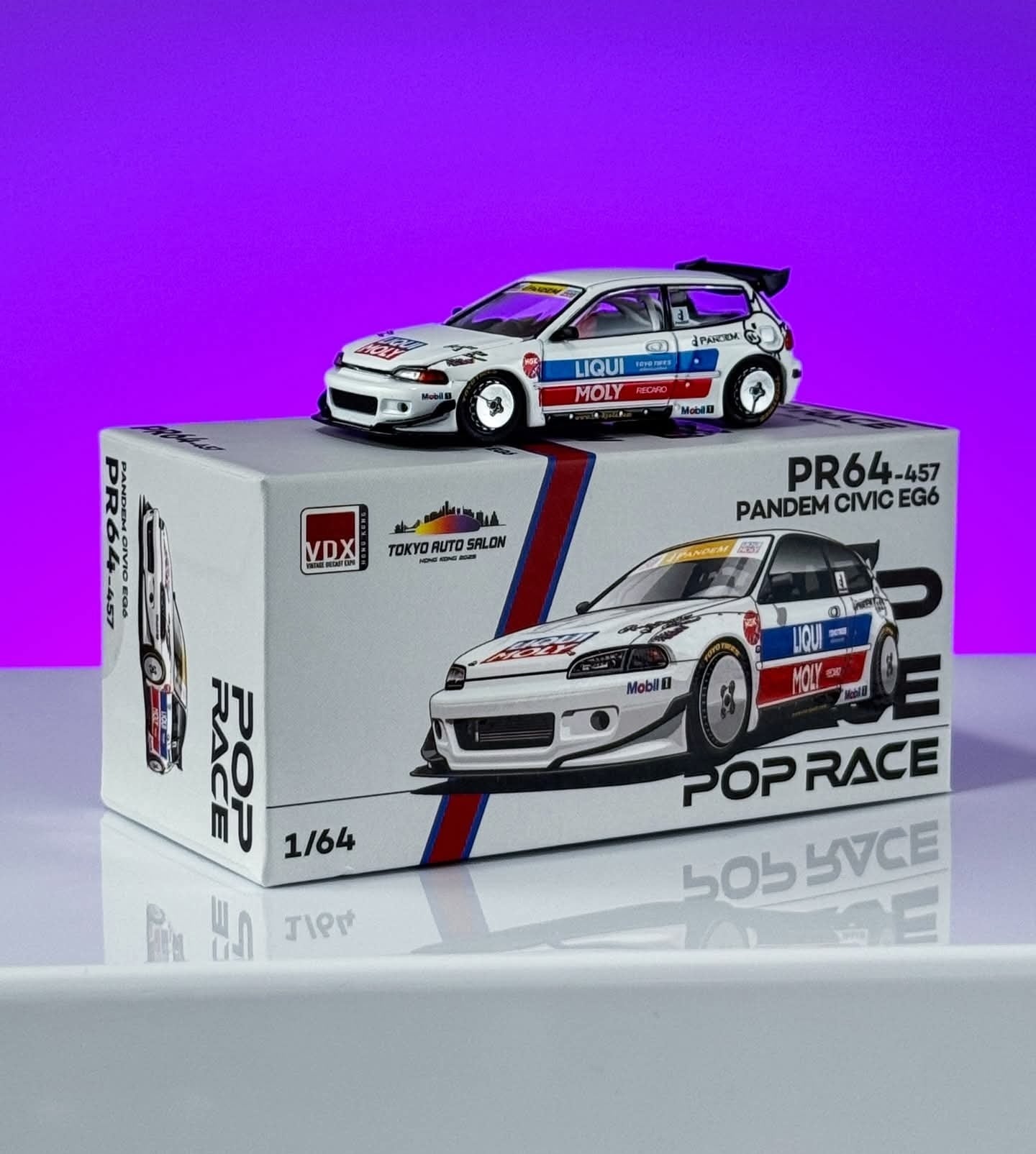 Pop Race 1/64 Pandem Civic EG6 Liqui Moly Livery TAS-HK Exclusive PR640457 Diecast Scale Model
