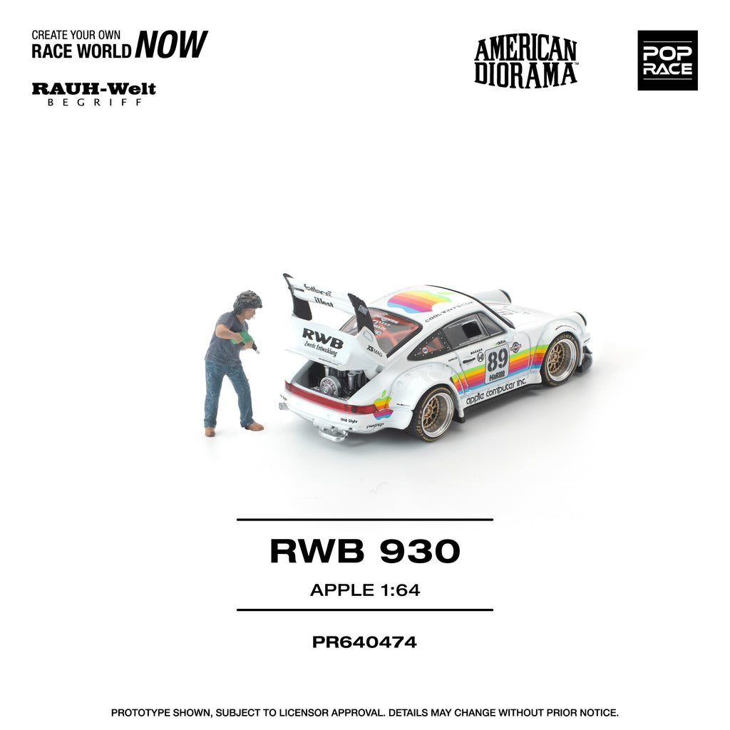[PRE ORDER] Pop Race 1/64 RWB 930 Apple (With Figure) AMERICAN DIORAMA PR640474 Diecast Scale Model