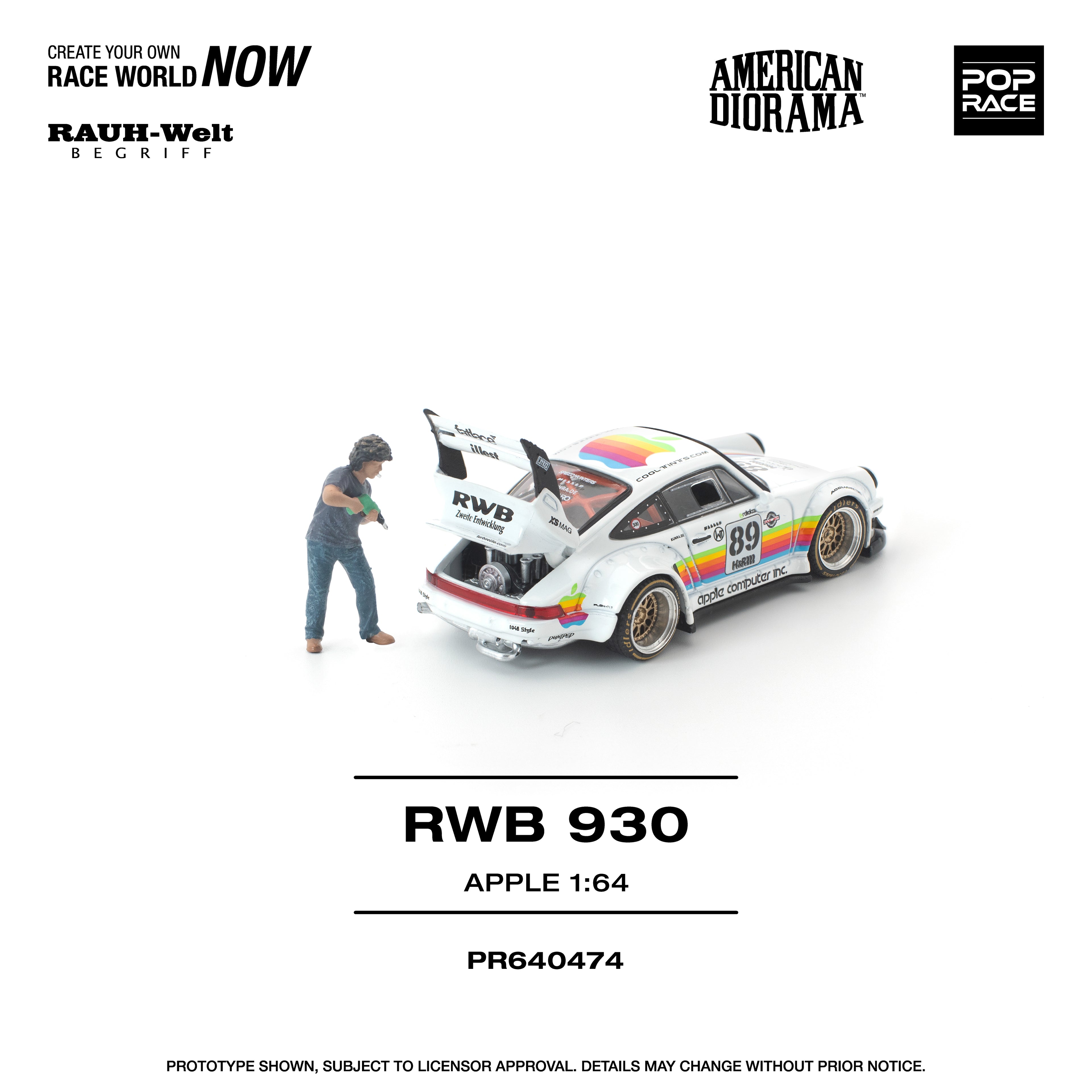 [PRE ORDER] Pop Race 1/64 RWB 930 Apple (With Figure) AMERICAN DIORAMA PR640474 Diecast Scale Model