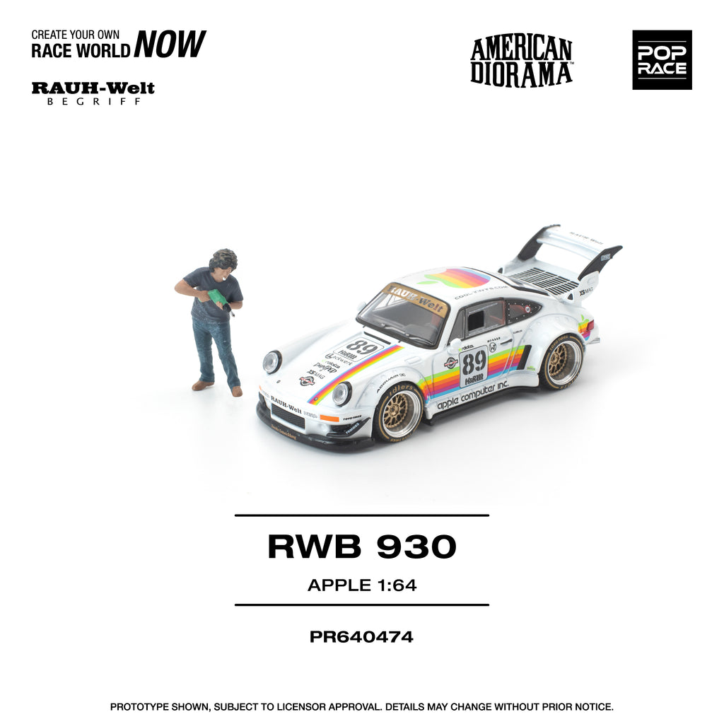 [PRE ORDER] Pop Race 1/64 RWB 930 Apple (With Figure) AMERICAN DIORAMA PR640474 Diecast Scale Model