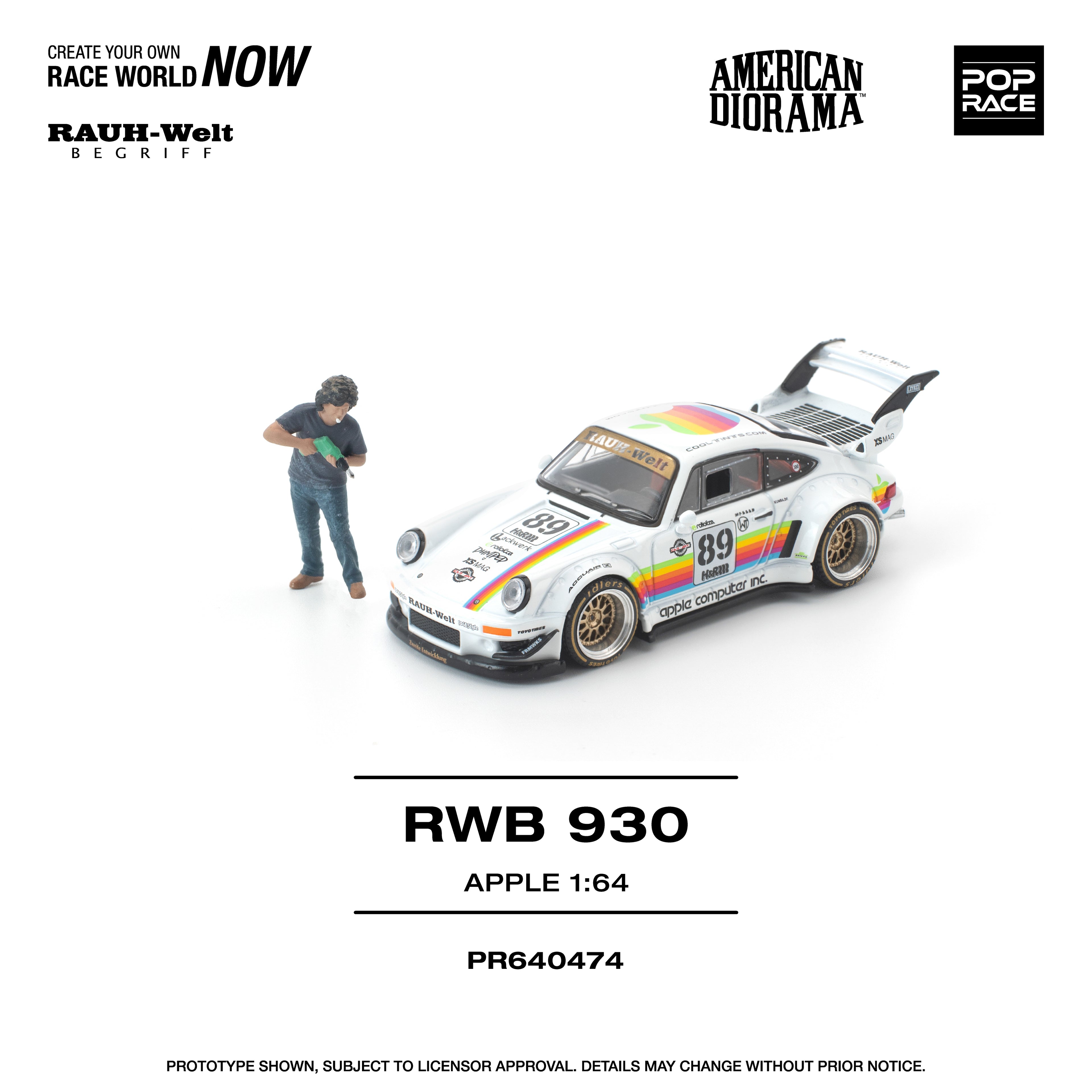 [PRE ORDER] Pop Race 1/64 RWB 930 Apple (With Figure) AMERICAN DIORAMA PR640474 Diecast Scale Model