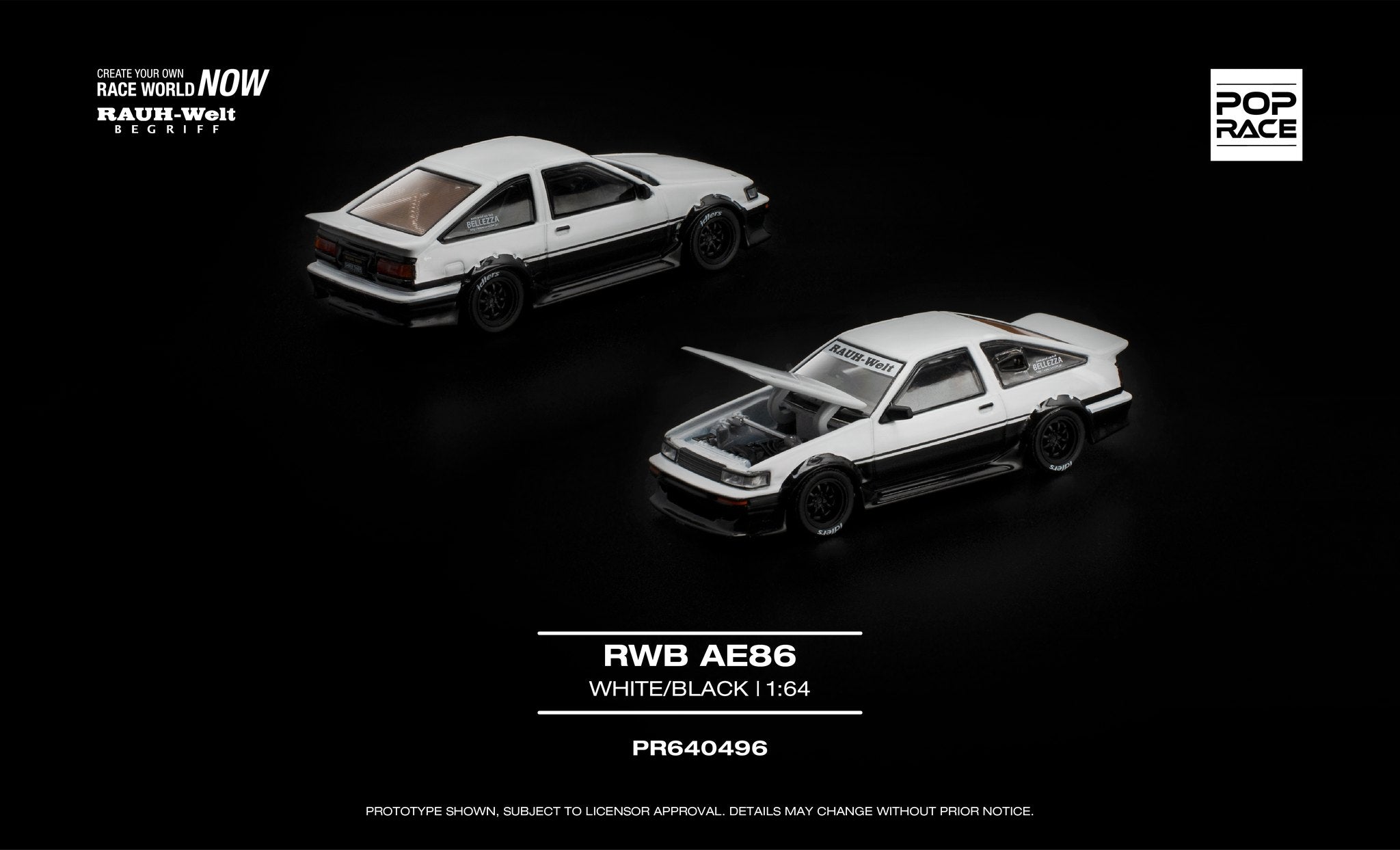 [PRE ORDER] Pop Race 1/64 RWB AE86 White/Black PR640496 Diecast Scale Model