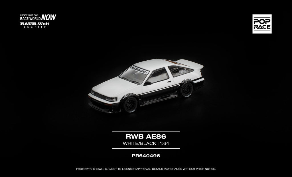 [PRE ORDER] Pop Race 1/64 RWB AE86 White/Black PR640496 Diecast Scale Model