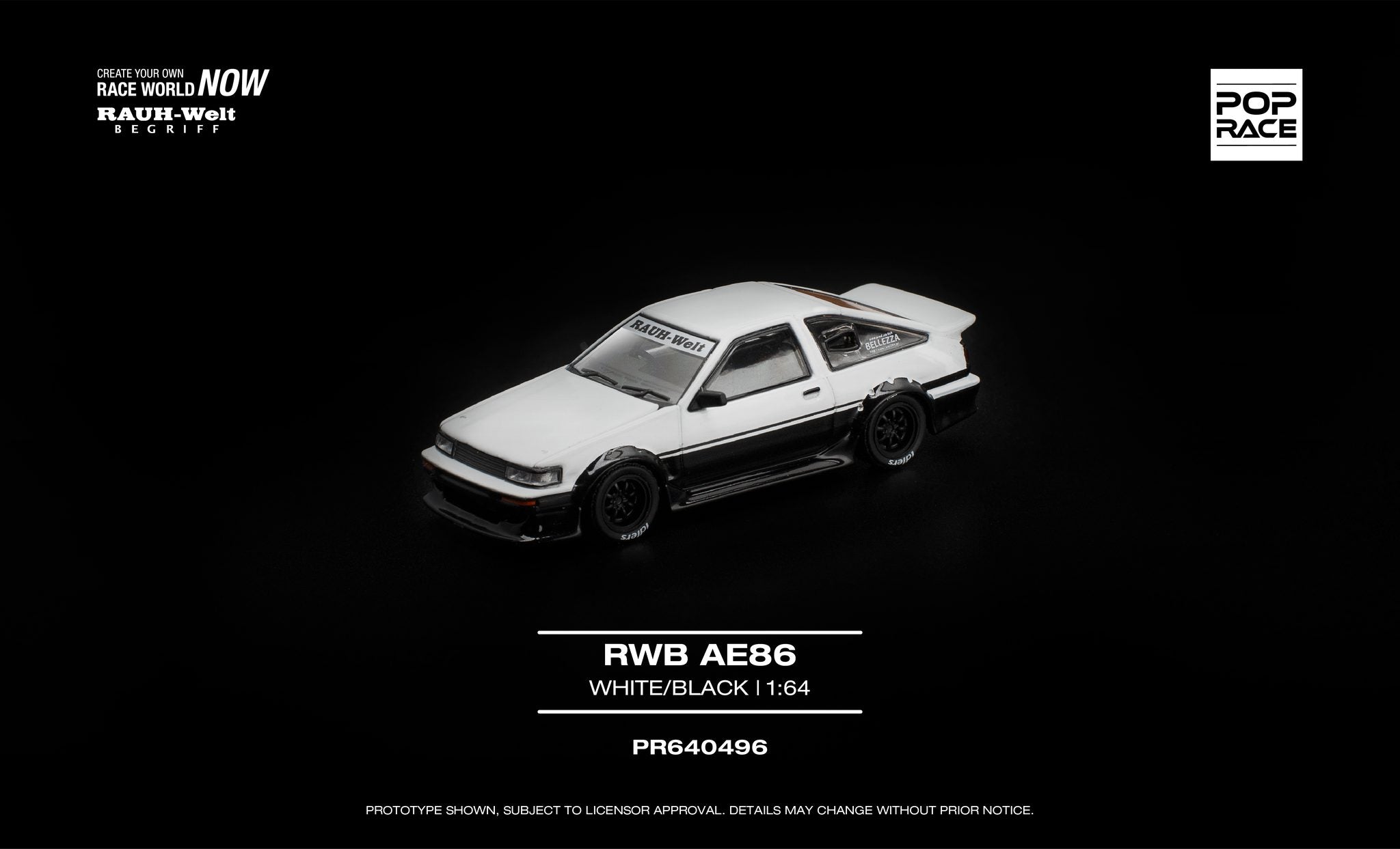 [PRE ORDER] Pop Race 1/64 RWB AE86 White/Black PR640496 Diecast Scale Model