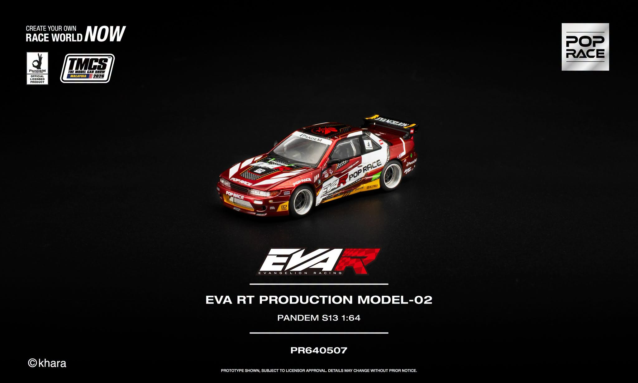 Pop Race 1/64 Eva RT Production Model-02 Red PANDEM S13  PR640507 Diecast Scale Model Car