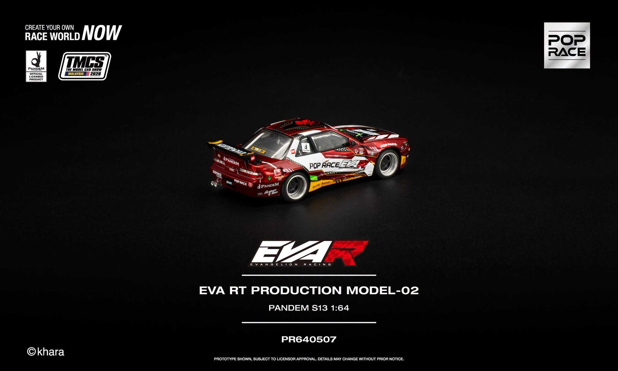 Pop Race 1/64 Eva RT Production Model-02 Red PANDEM S13  PR640507 Diecast Scale Model Car