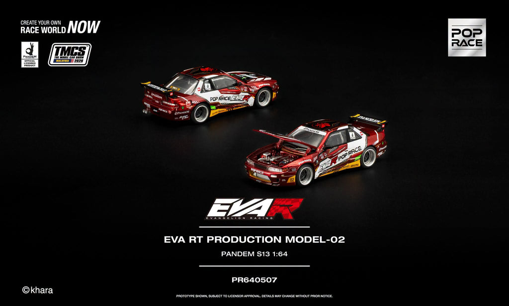 Pop Race 1/64 Eva RT Production Model-02 Red PANDEM S13  PR640507 Diecast Scale Model Car
