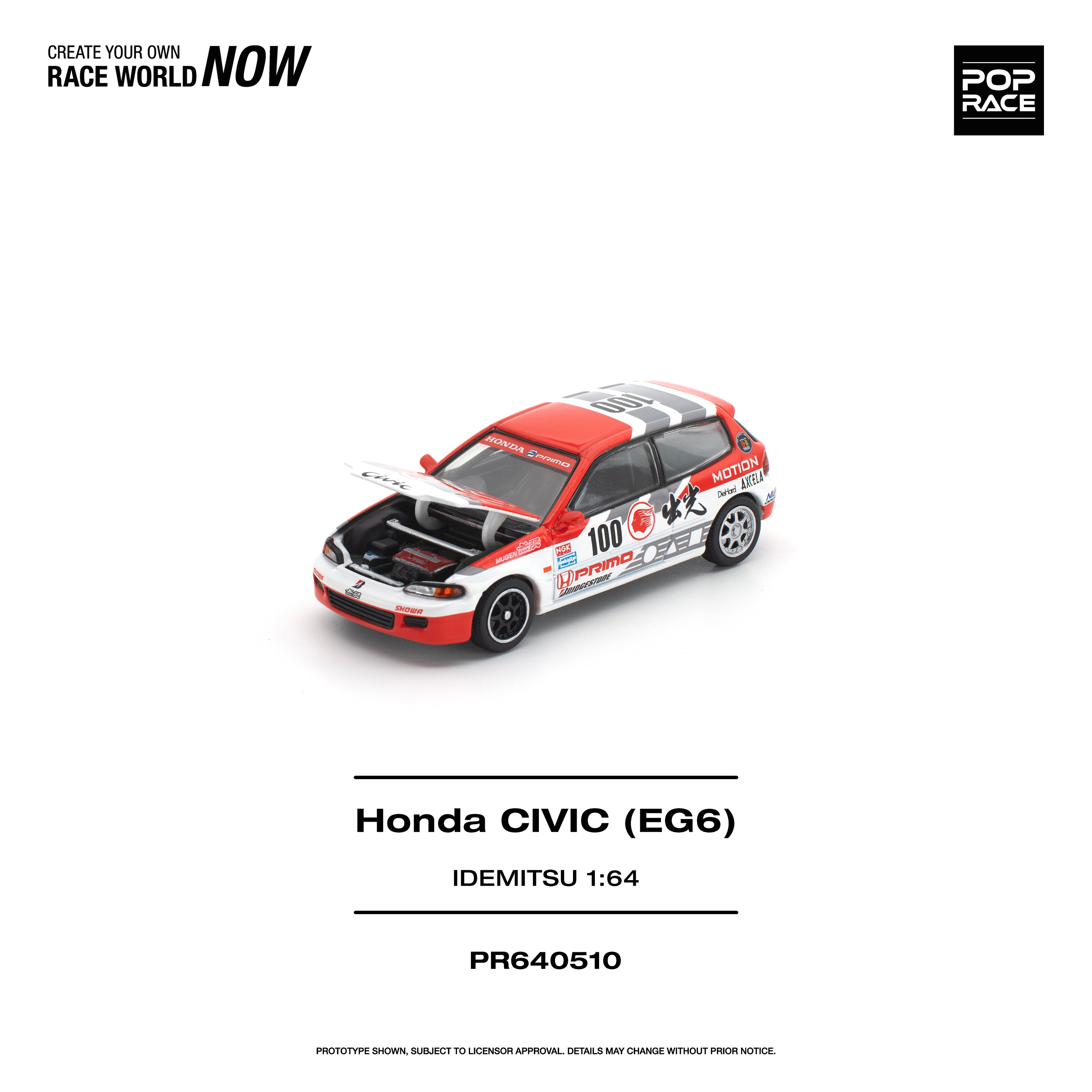 [PRE ORDER] Pop Race 1/64 Honda Civic EG6 Idemitsu PR640510 Diecast Scale Model