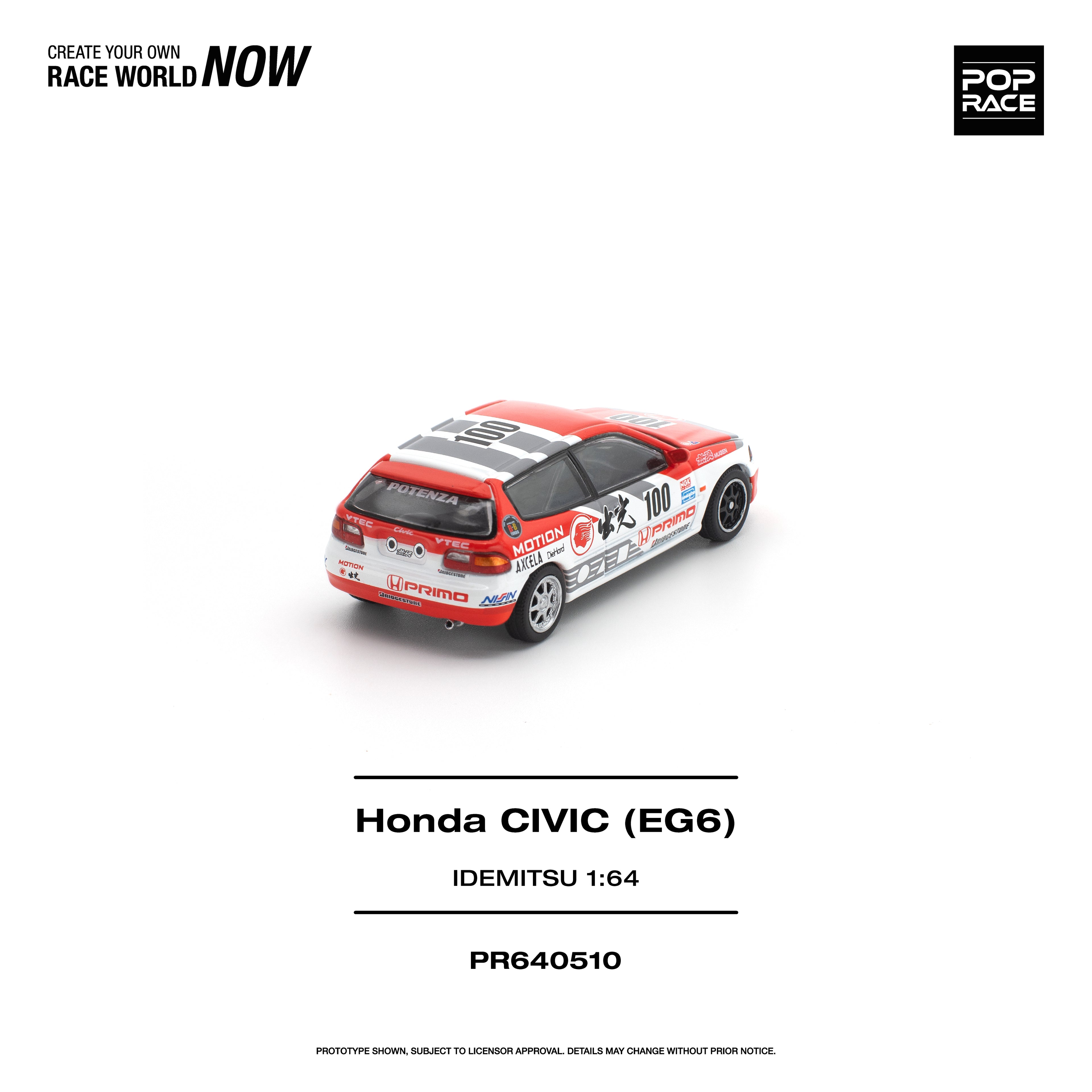 [PRE ORDER] Pop Race 1/64 Honda Civic EG6 Idemitsu PR640510 Diecast Scale Model