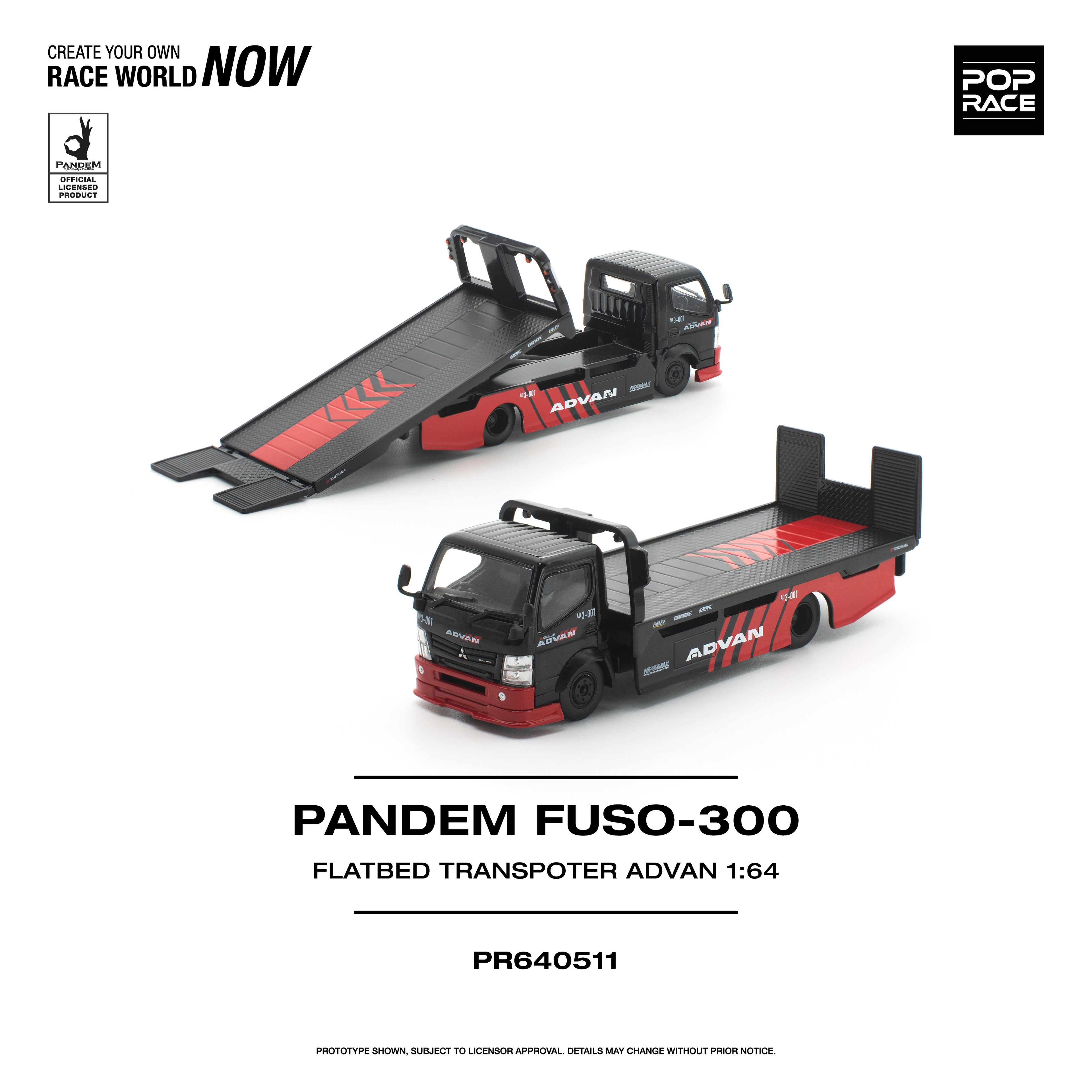 [PRE ORDER] Pop Race 1/64 PANDEM FUSO-300 Flatbed Transpoter Advan PR640511 Diecast Scale Model