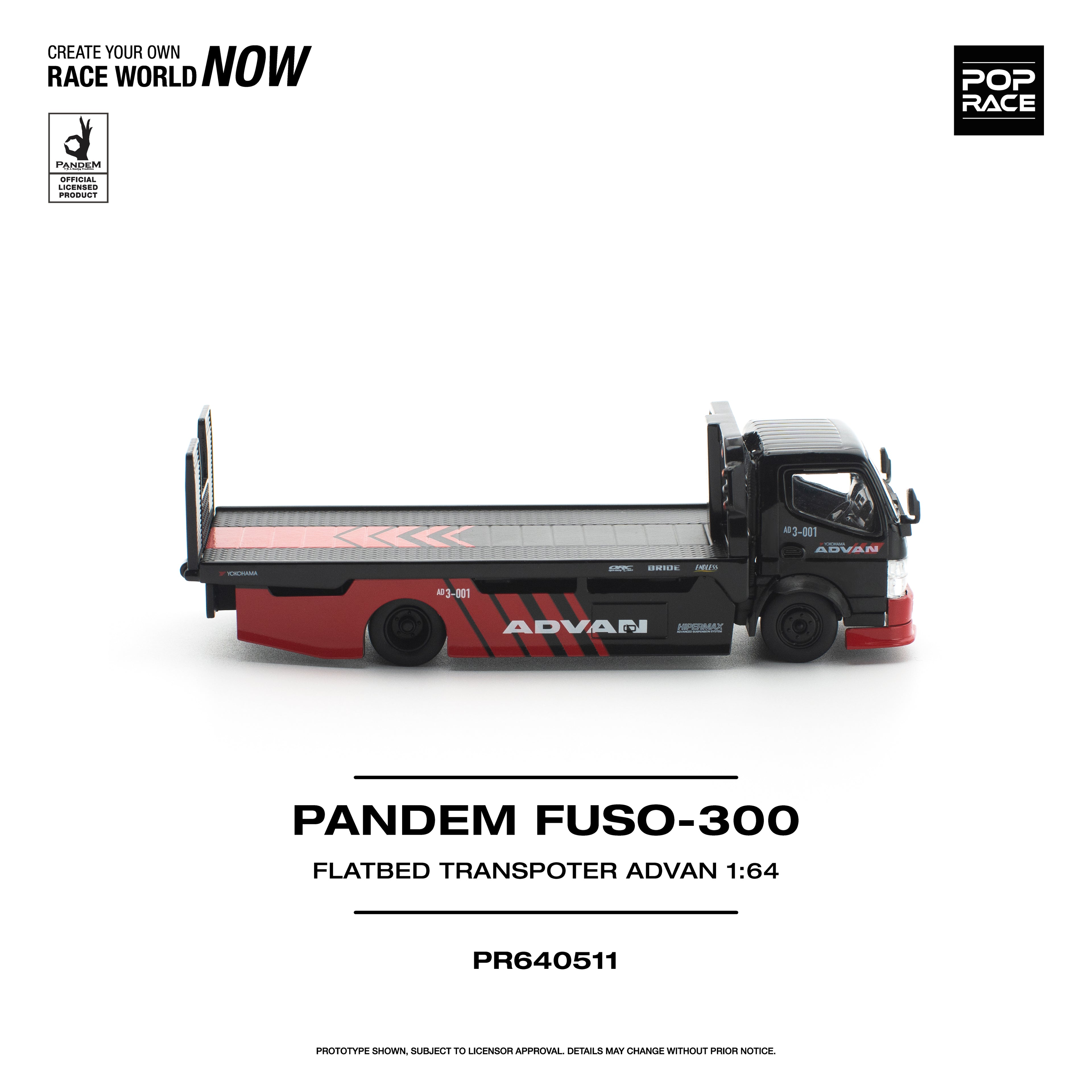 [PRE ORDER] Pop Race 1/64 PANDEM FUSO-300 Flatbed Transpoter Advan PR640511 Diecast Scale Model