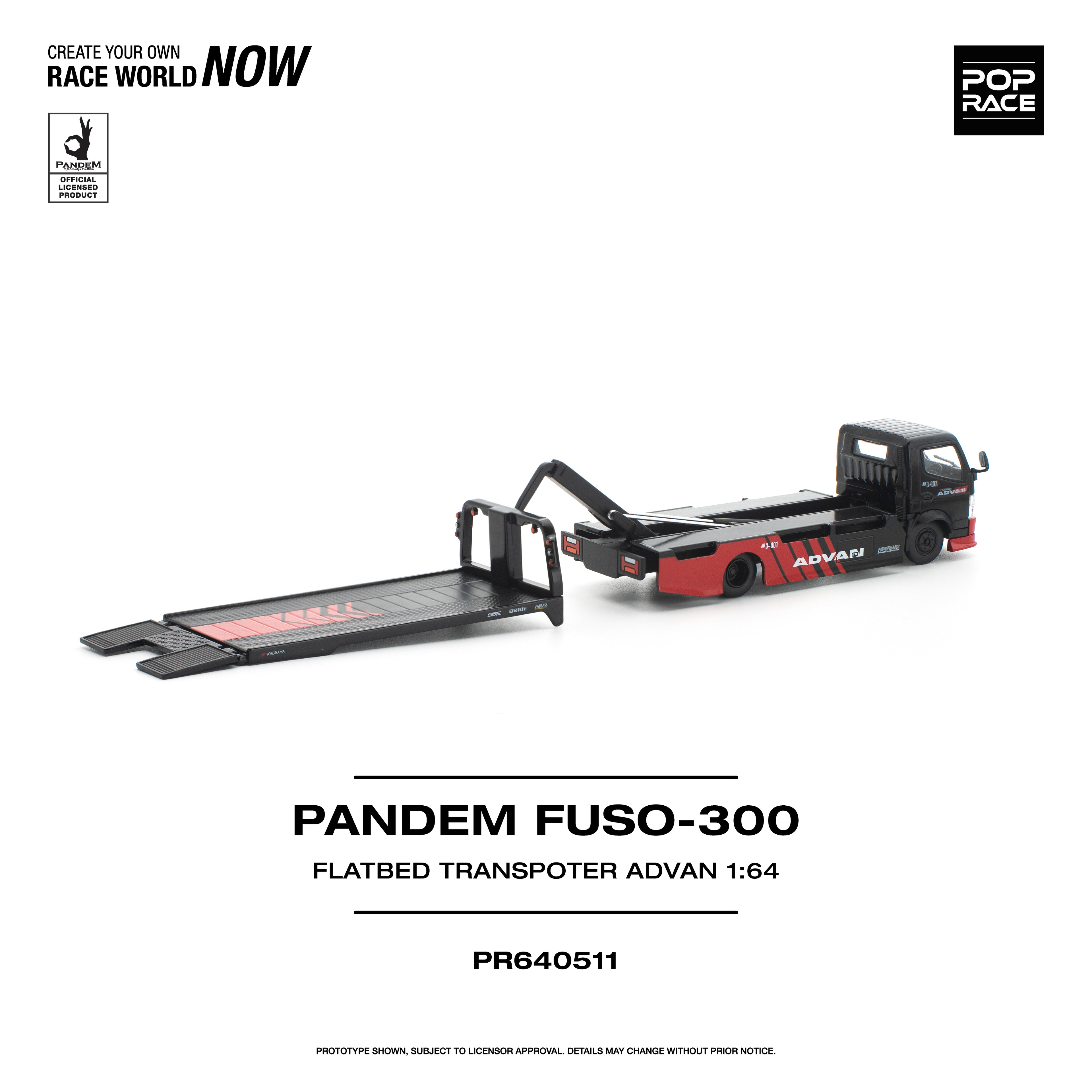 [PRE ORDER] Pop Race 1/64 PANDEM FUSO-300 Flatbed Transpoter Advan PR640511 Diecast Scale Model
