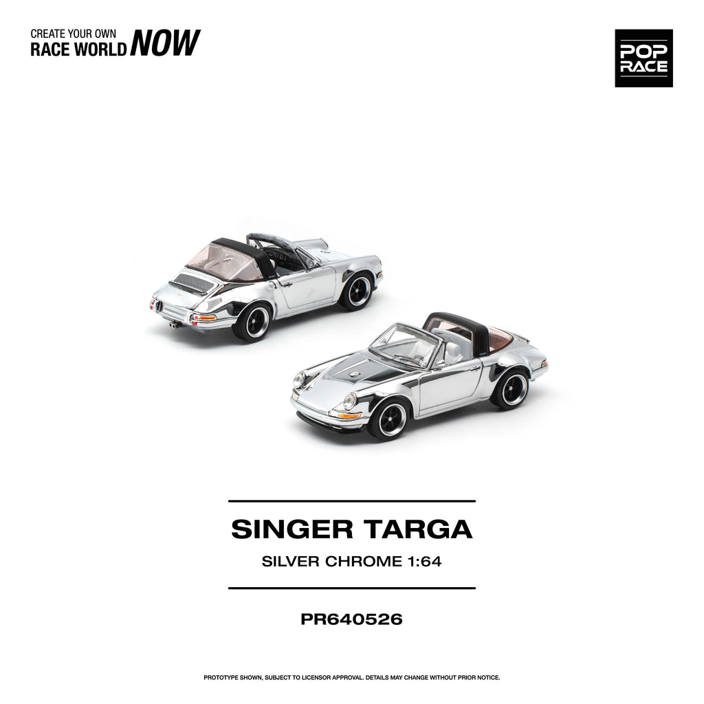 [PRE ORDER] Pop Race 1/64 Singer Targa Silver Chrome PR640526 Diecast Scale Model