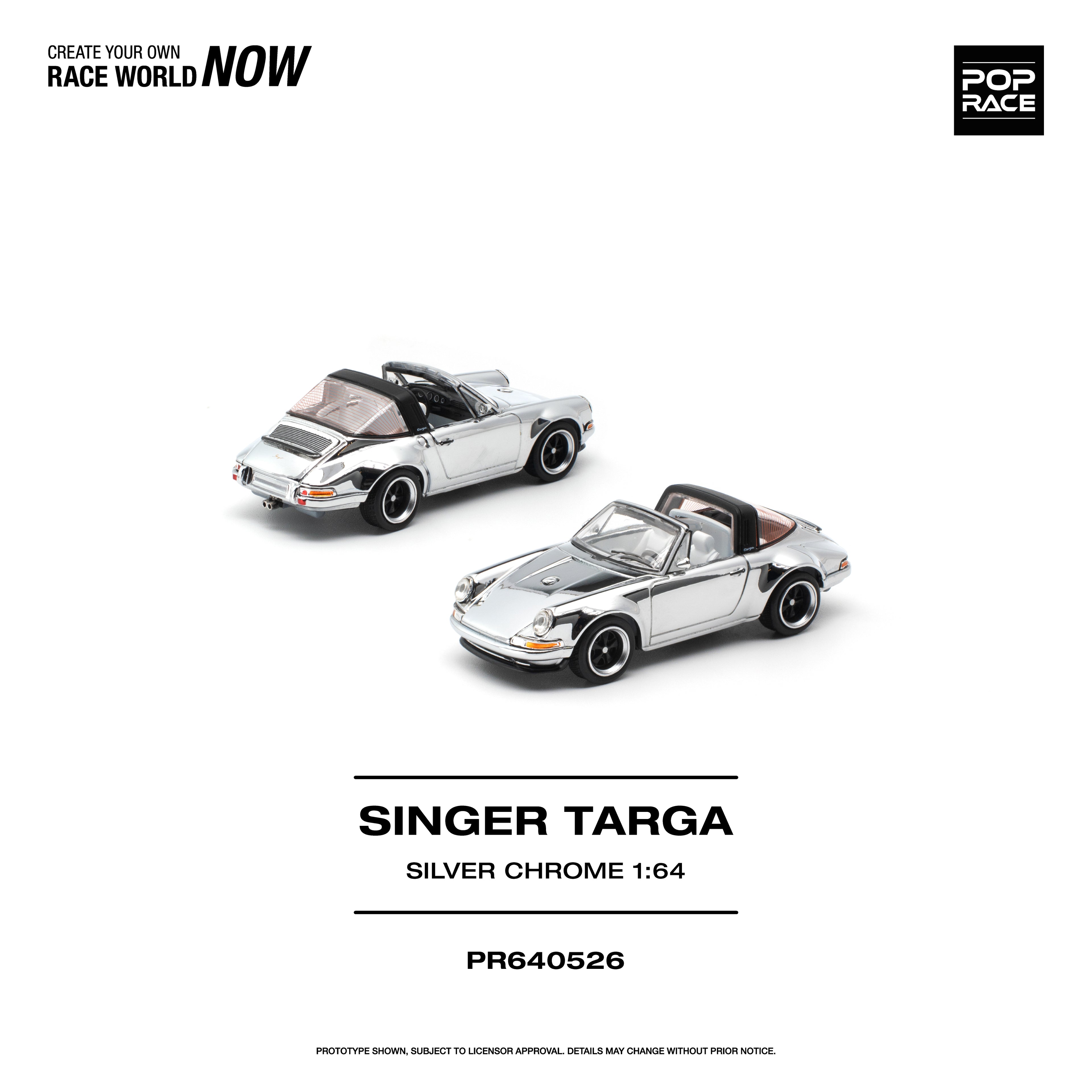 [PRE ORDER] Pop Race 1/64 Singer Targa Silver Chrome PR640526 Diecast Scale Model