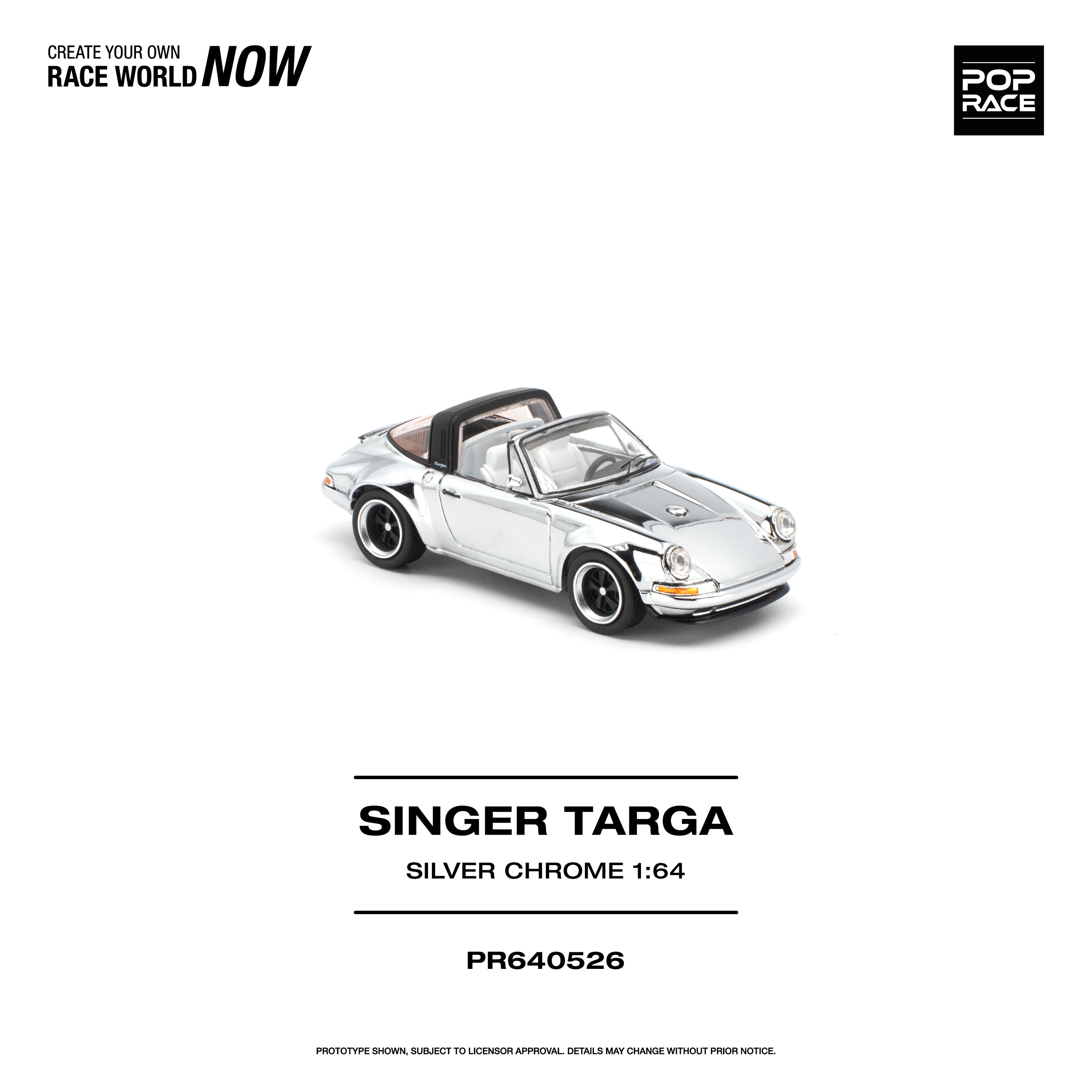 [PRE ORDER] Pop Race 1/64 Singer Targa Silver Chrome PR640526 Diecast Scale Model