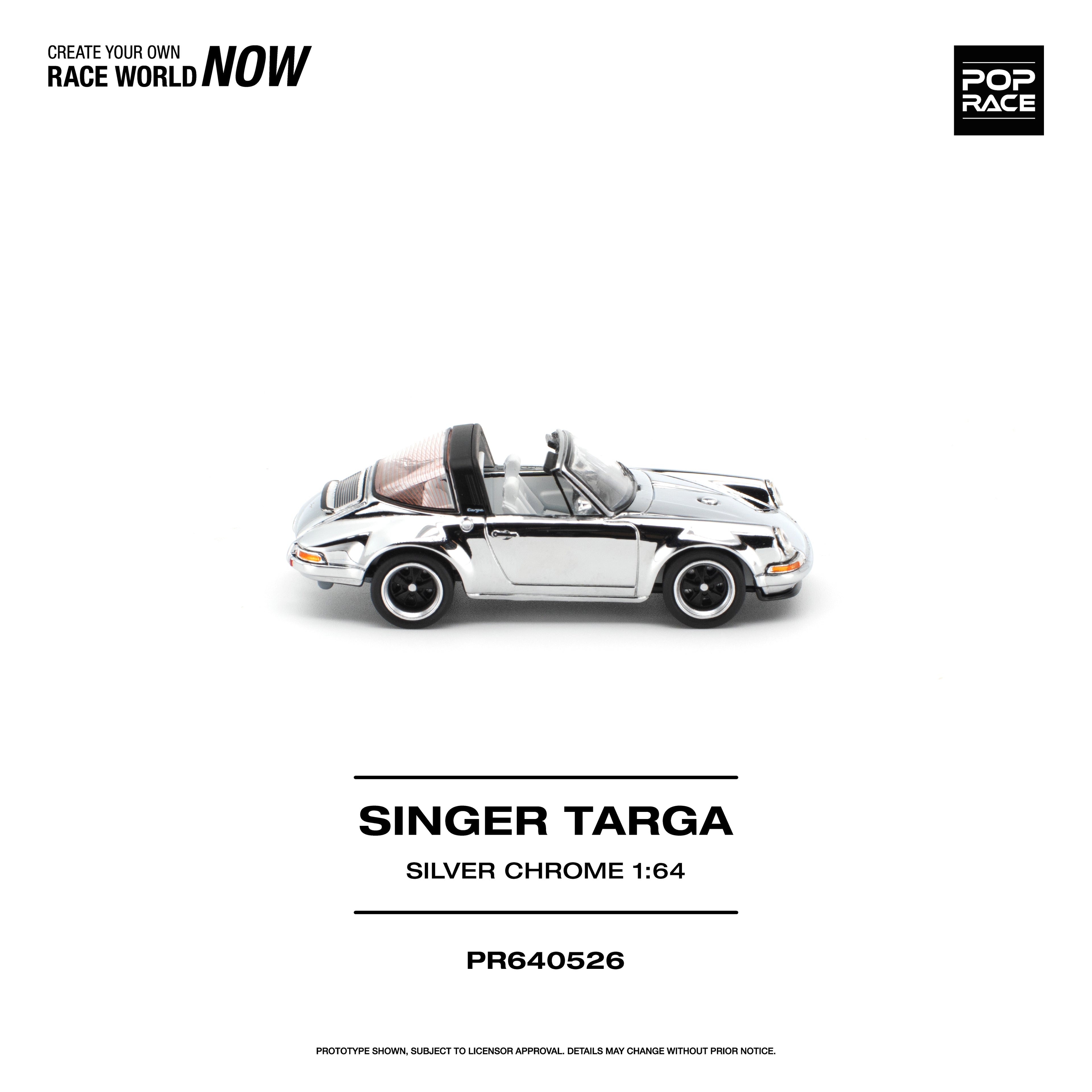 [PRE ORDER] Pop Race 1/64 Singer Targa Silver Chrome PR640526 Diecast Scale Model