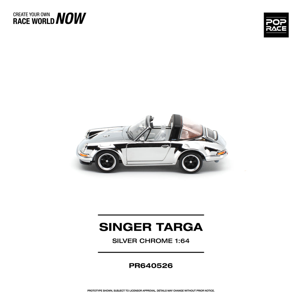 [PRE ORDER] Pop Race 1/64 Singer Targa Silver Chrome PR640526 Diecast Scale Model