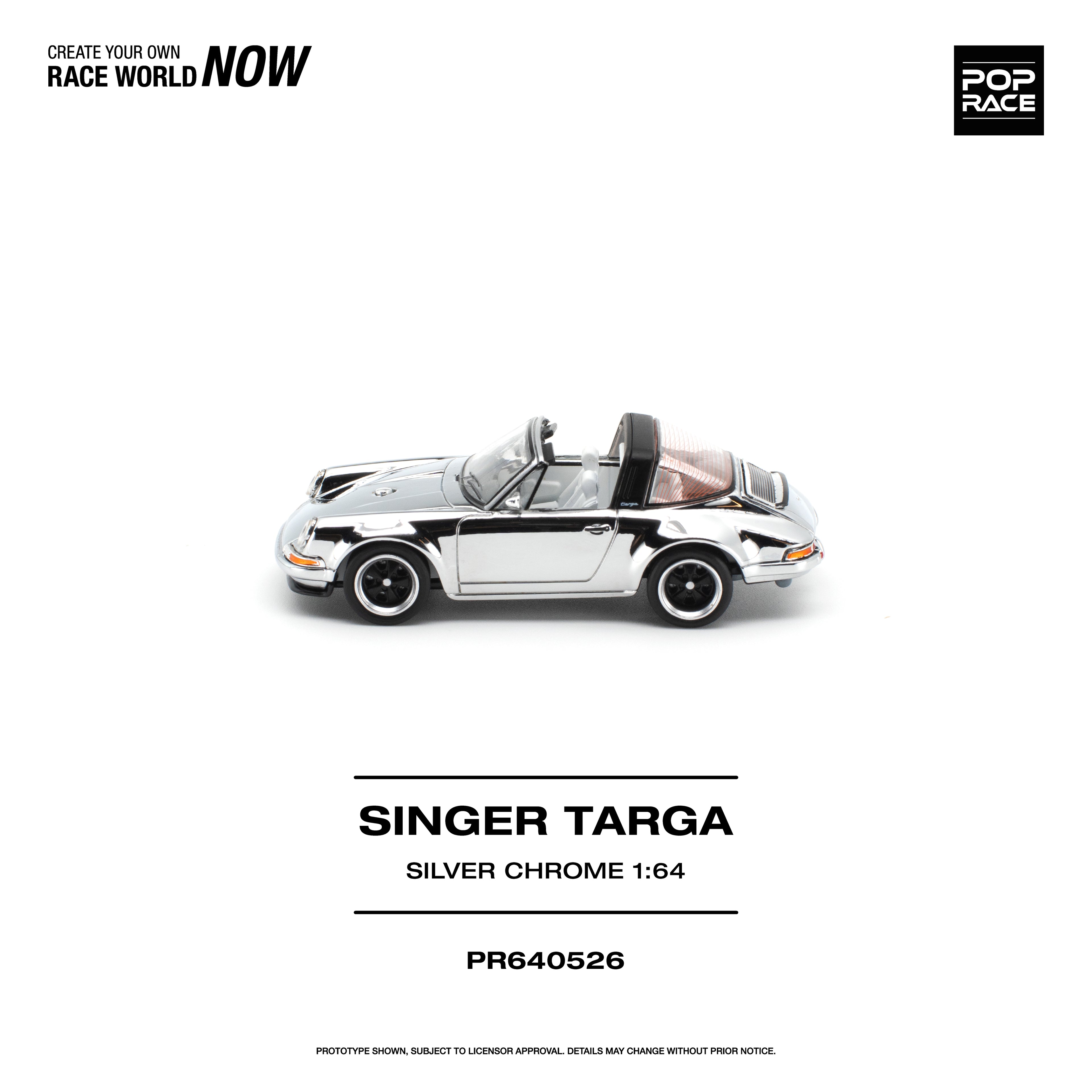[PRE ORDER] Pop Race 1/64 Singer Targa Silver Chrome PR640526 Diecast Scale Model