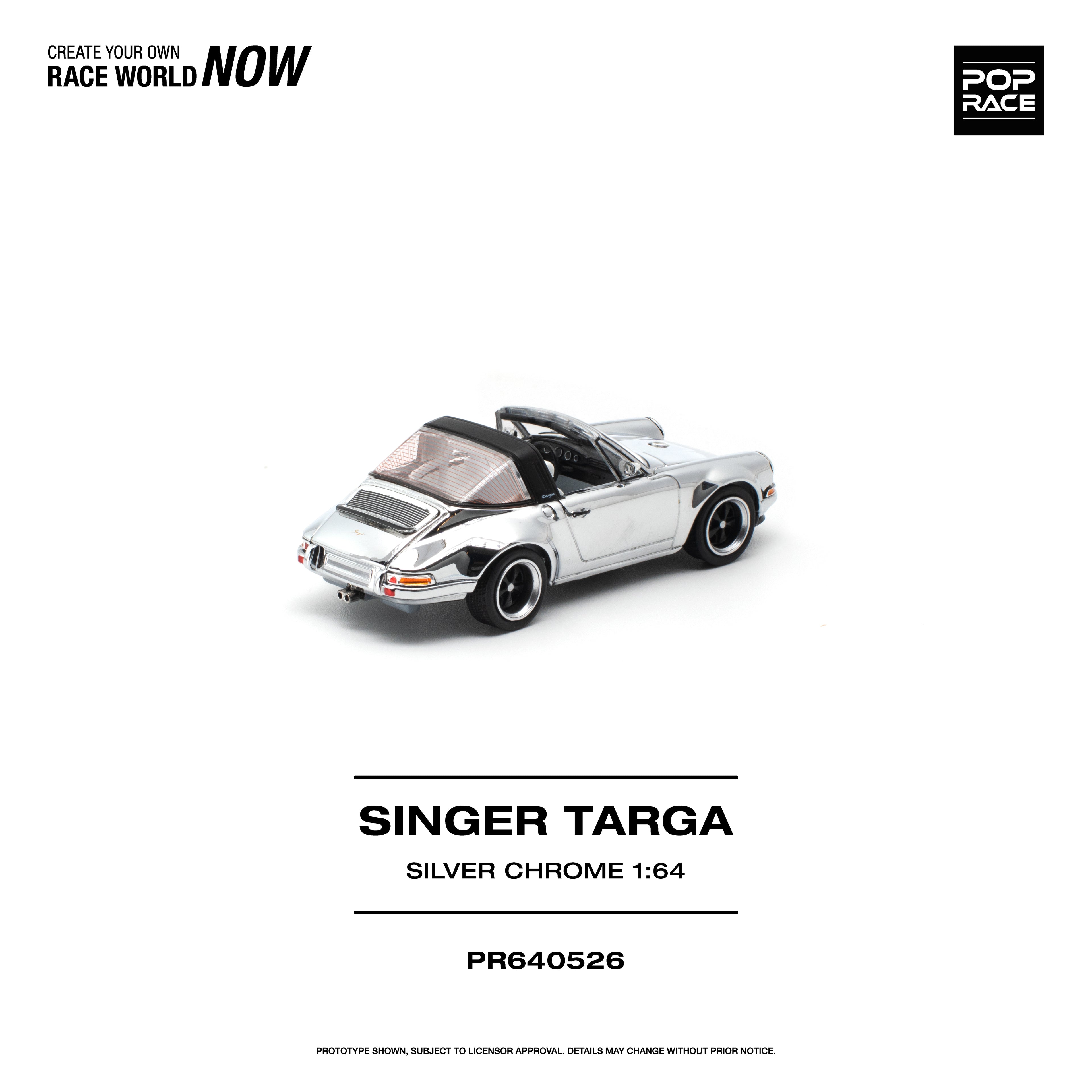 [PRE ORDER] Pop Race 1/64 Singer Targa Silver Chrome PR640526 Diecast Scale Model