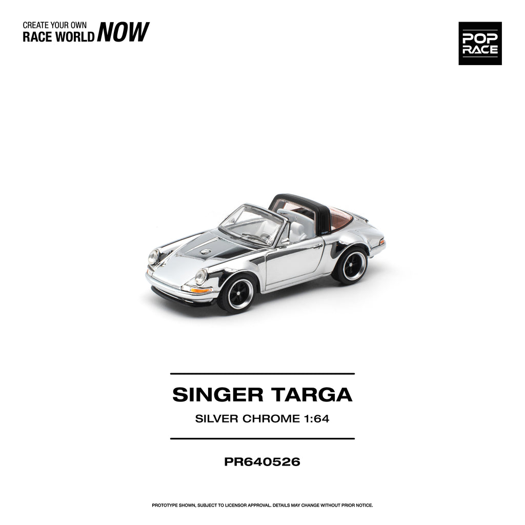 [PRE ORDER] Pop Race 1/64 Singer Targa Silver Chrome PR640526 Diecast Scale Model