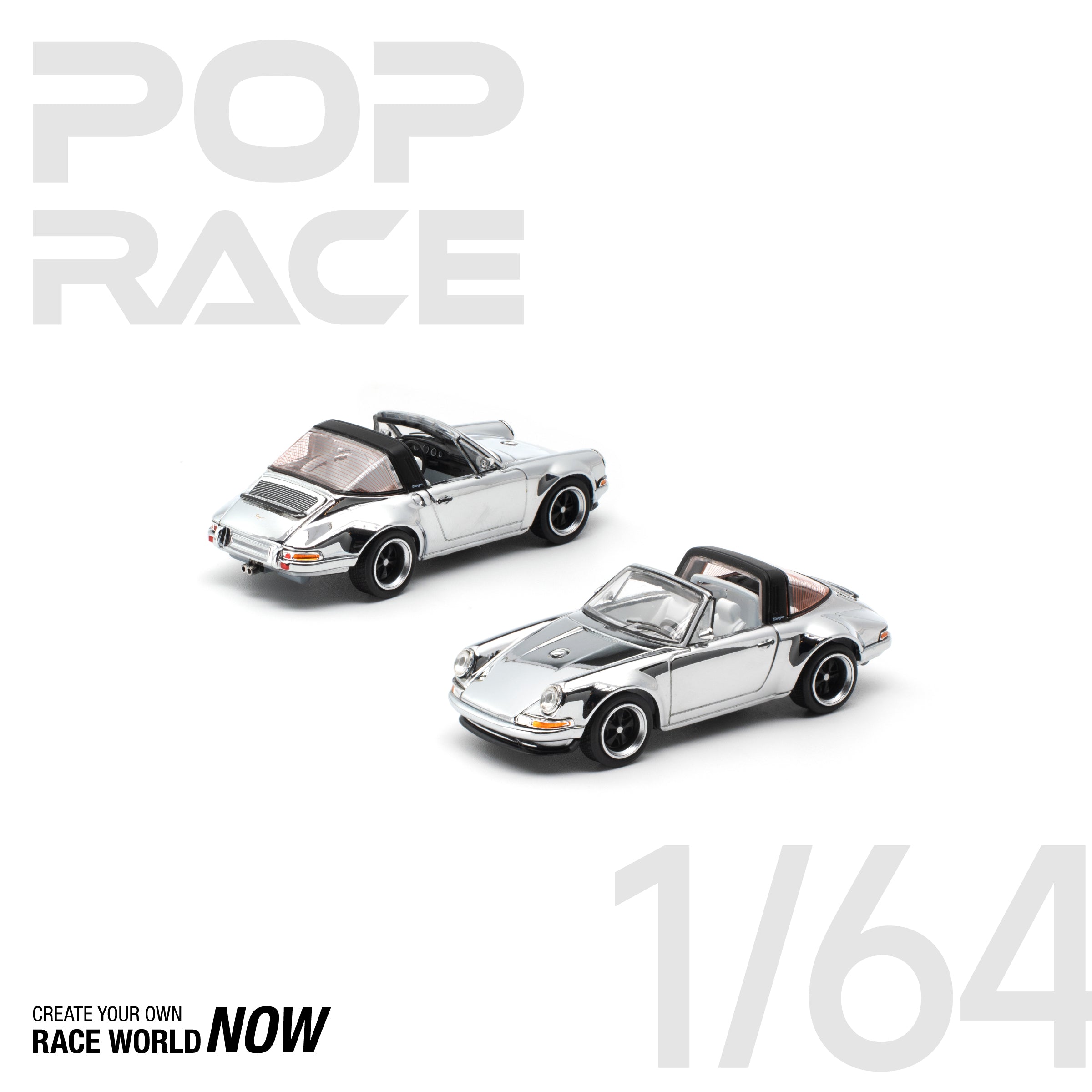 [PRE ORDER] Pop Race 1/64 Singer Targa Silver Chrome PR640526 Diecast Scale Model