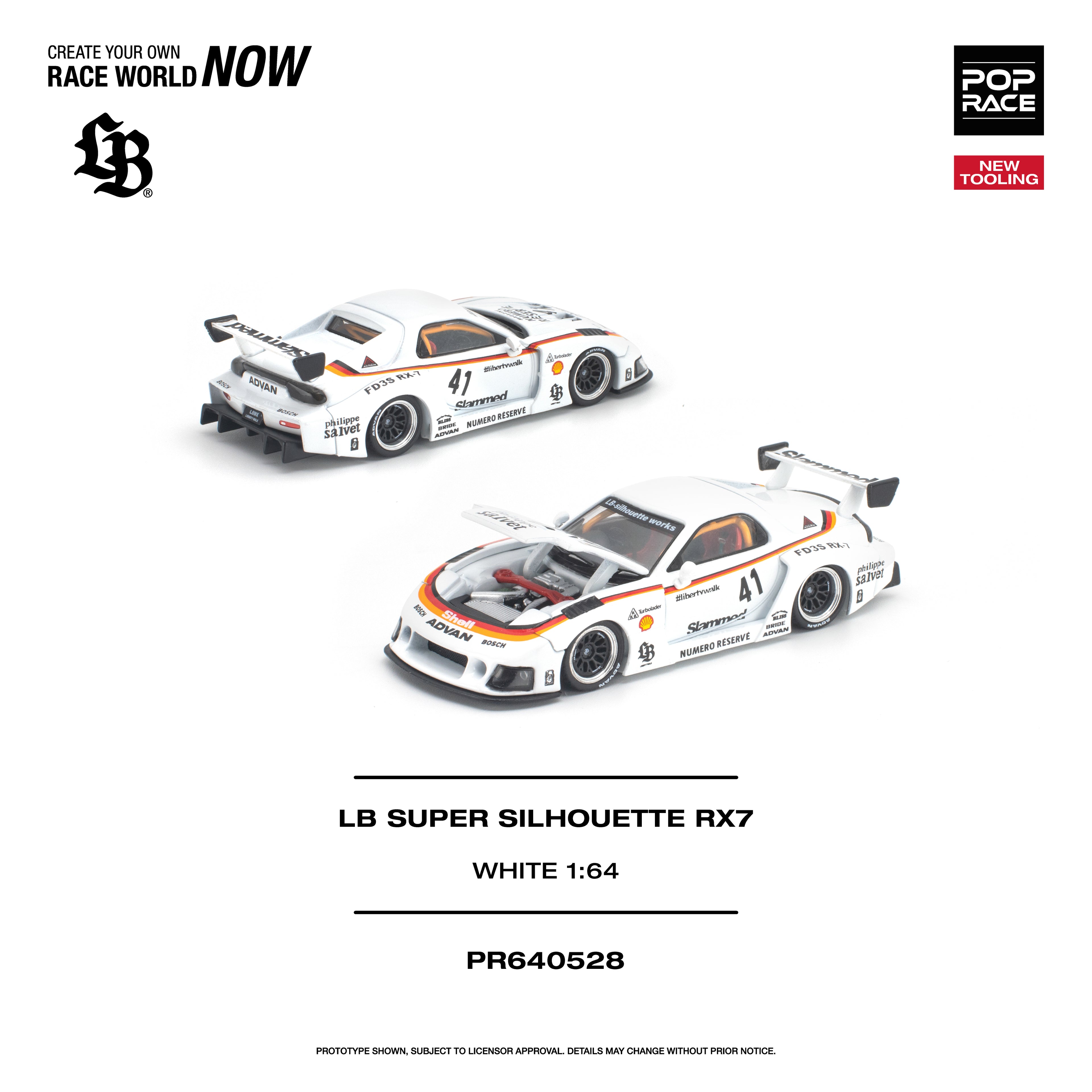 [PRE ORDER] Pop Race 1/64 LB SUPER SILHOUTTE RX7 (FD3S) WHITE PR640528 Diecast Scale Model