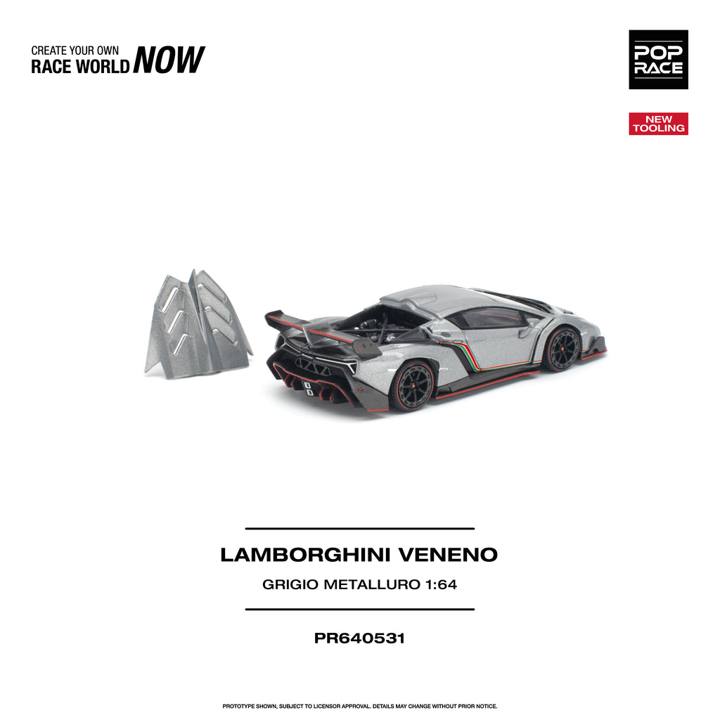 [PRE ORDER] Pop Race 1/64 Lamborghini Veneno Grigio Metalluro PR640531 Diecast Scale Model