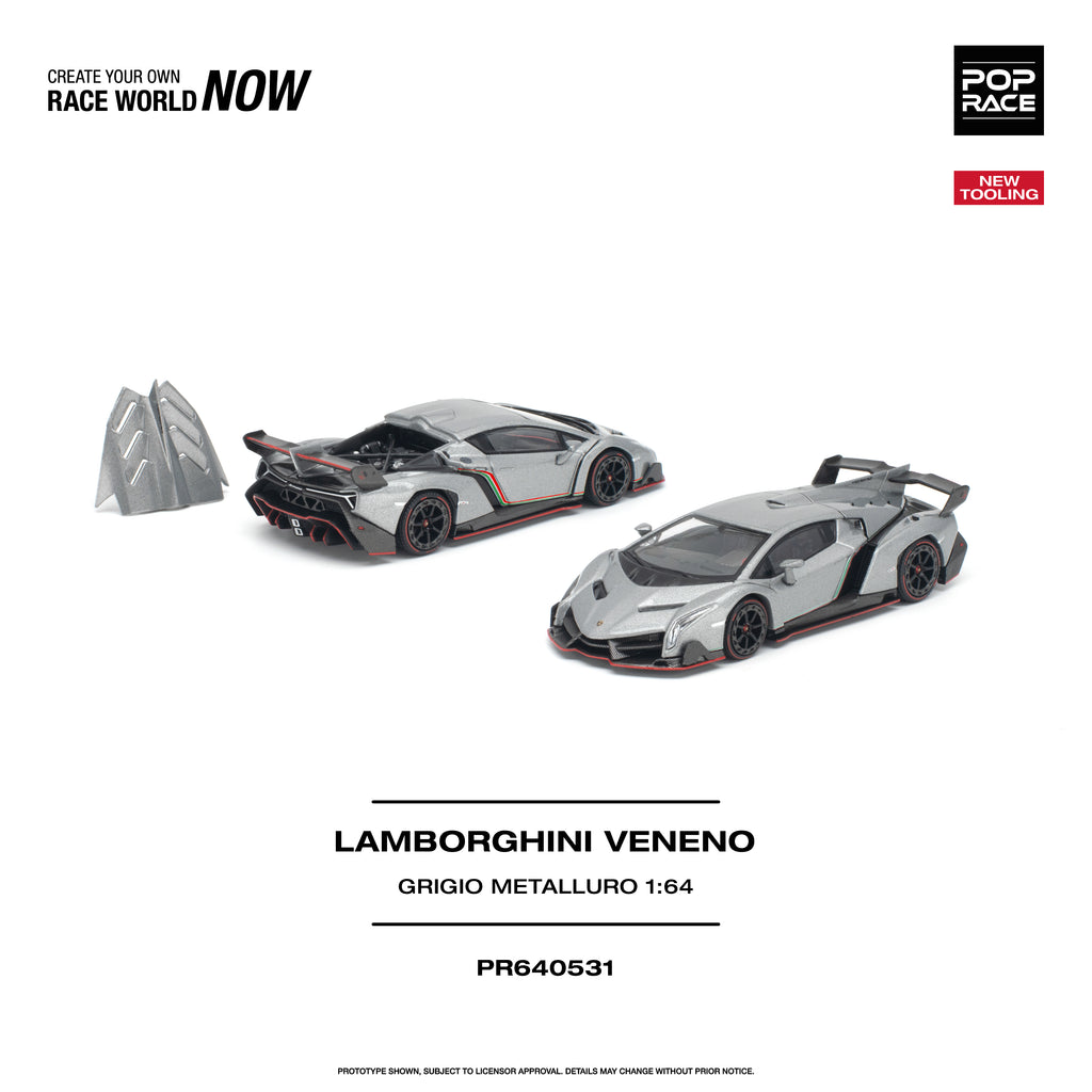 [PRE ORDER] Pop Race 1/64 Lamborghini Veneno Grigio Metalluro PR640531 Diecast Scale Model