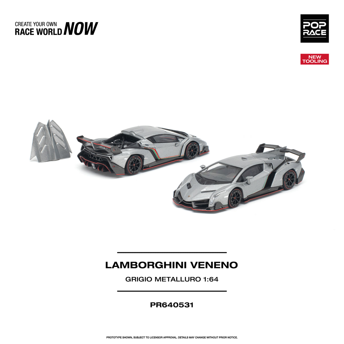 [PRE ORDER] Pop Race 1/64 Lamborghini Veneno Grigio Metalluro PR640531 Diecast Scale Model