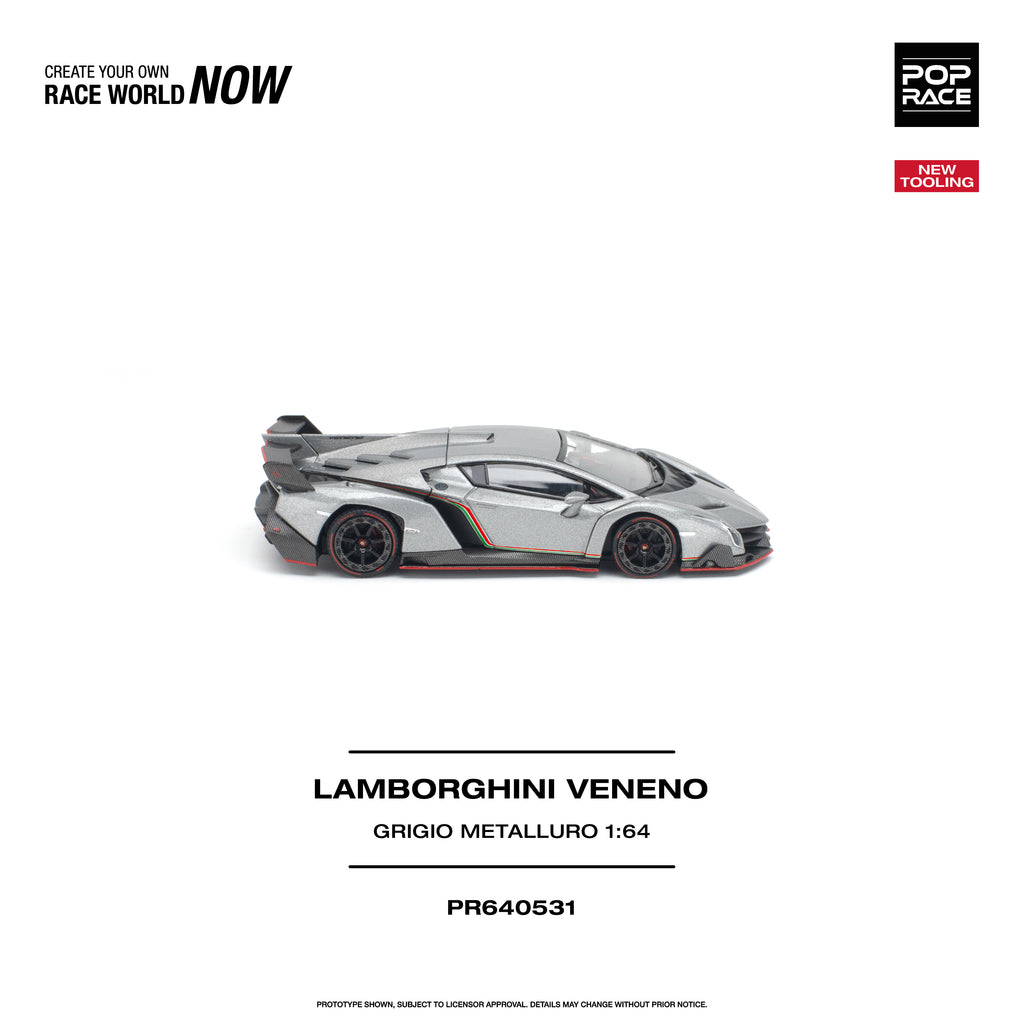 [PRE ORDER] Pop Race 1/64 Lamborghini Veneno Grigio Metalluro PR640531 Diecast Scale Model