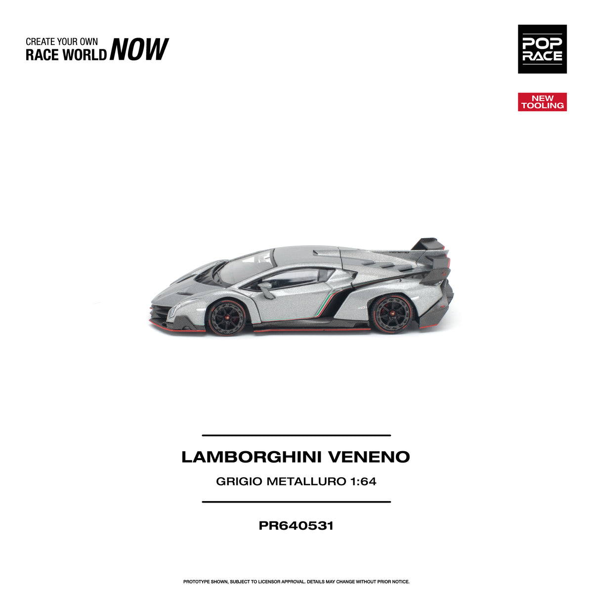 [PRE ORDER] Pop Race 1/64 Lamborghini Veneno Grigio Metalluro PR640531 Diecast Scale Model