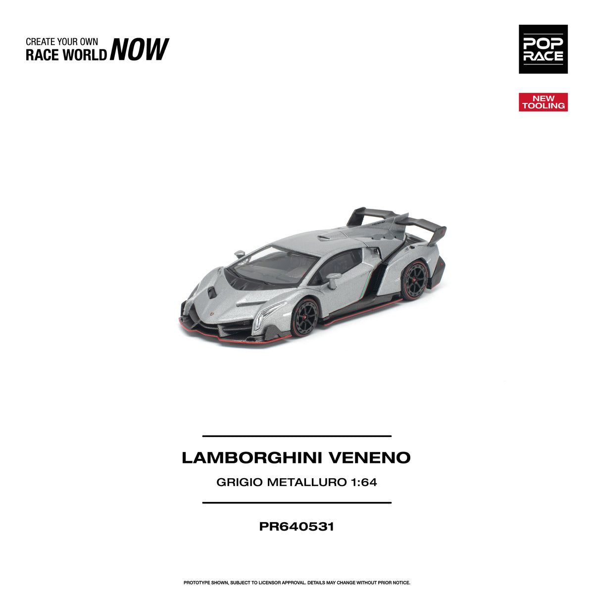 [PRE ORDER] Pop Race 1/64 Lamborghini Veneno Grigio Metalluro PR640531 Diecast Scale Model