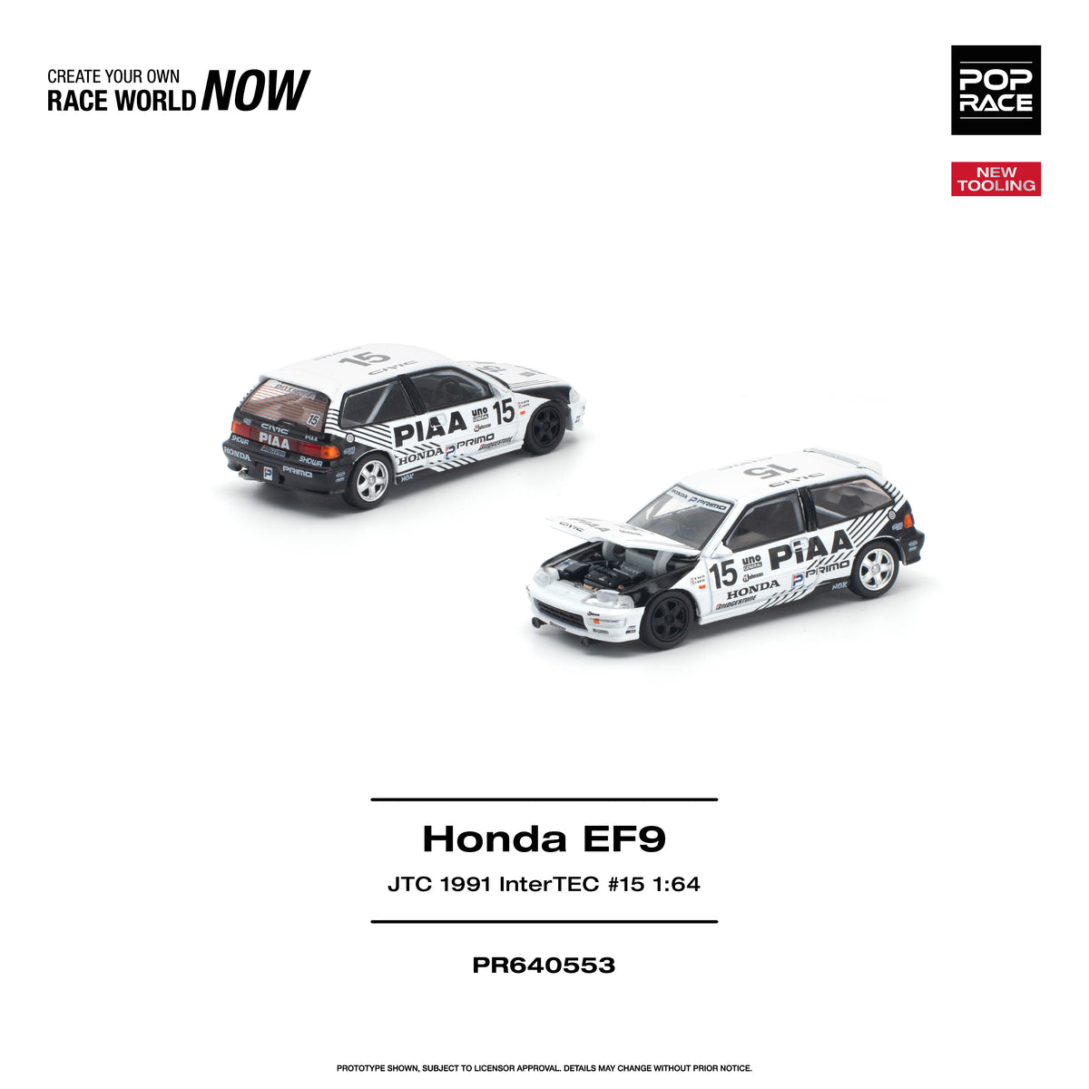 [PRE ORDER] Pop Race 1/64 Honda EF9 JTC 1991 InterTEC #15 PR640553 Diecast Scale Model