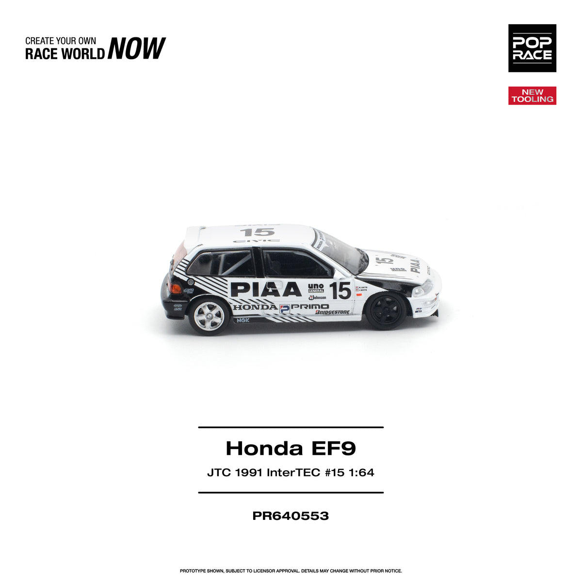 [PRE ORDER] Pop Race 1/64 Honda EF9 JTC 1991 InterTEC #15 PR640553 Diecast Scale Model