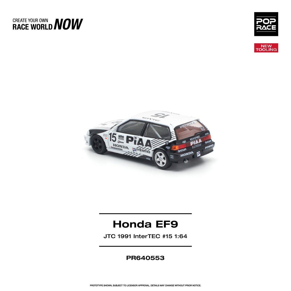 [PRE ORDER] Pop Race 1/64 Honda EF9 JTC 1991 InterTEC #15 PR640553 Diecast Scale Model