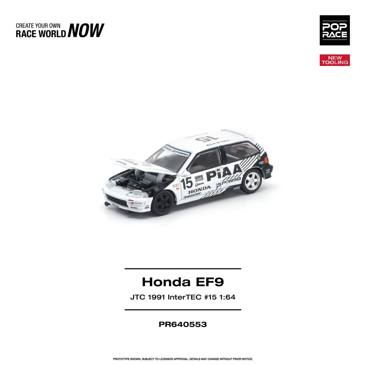 [PRE ORDER] Pop Race 1/64 Honda EF9 JTC 1991 InterTEC #15 PR640553 Diecast Scale Model