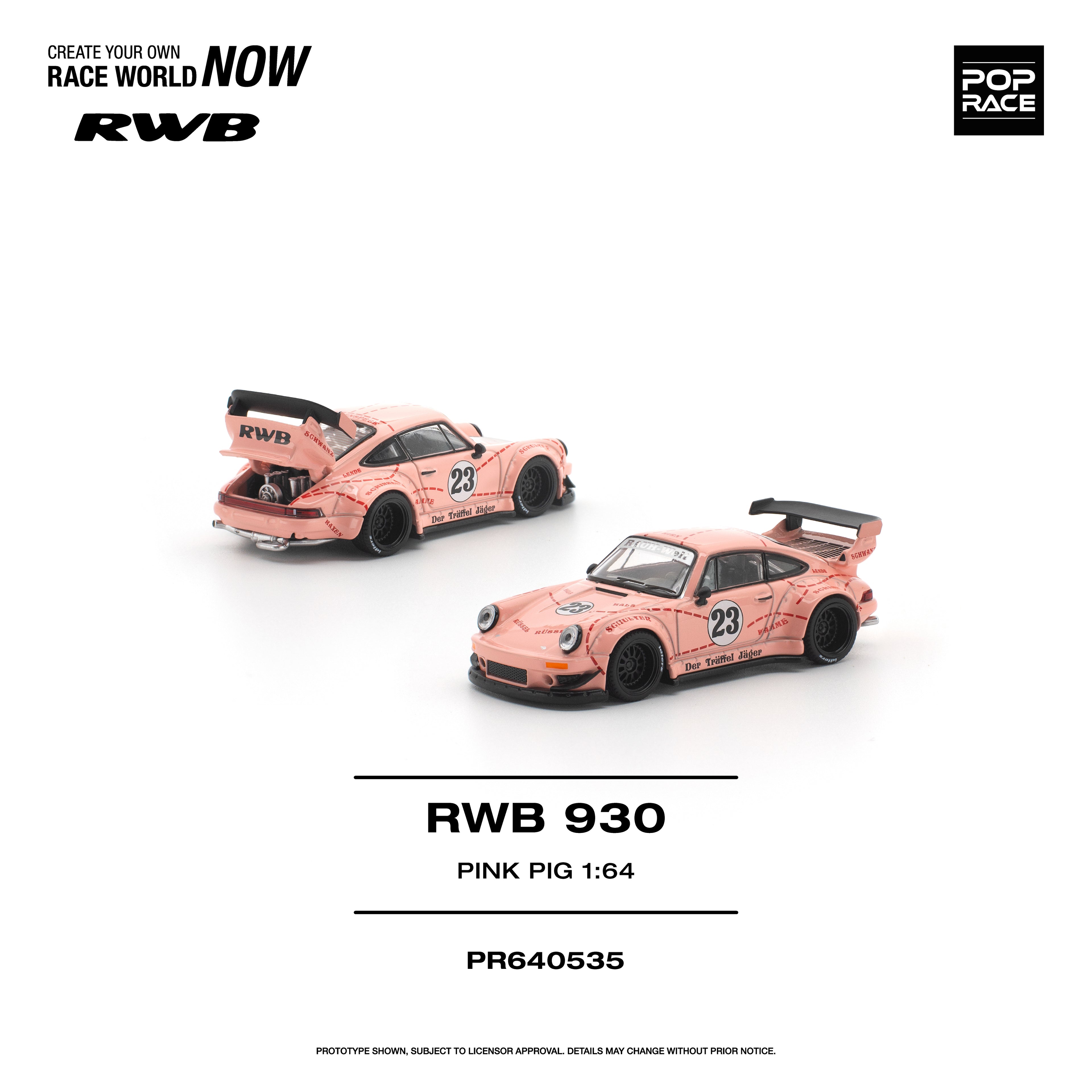 [PRE ORDER] Pop Race 1/64 RWB 930 "PINK PIG" PR640535 Diecast Scale Model