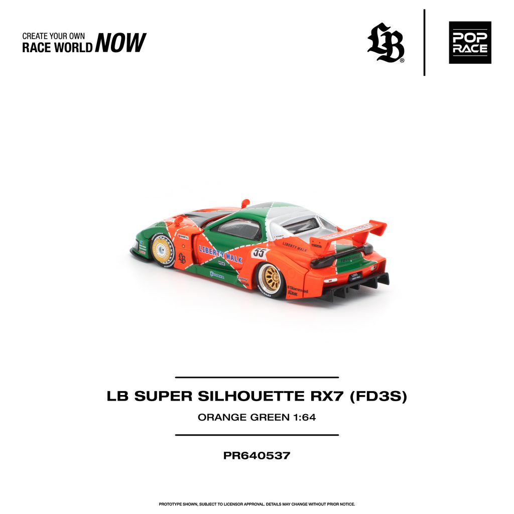 [PRE ORDER] Pop Race 1/64 LB Super Silhouette RX7 (FD3S) Orange Green PR640537 Diecast Scale Model
