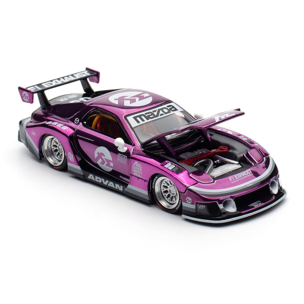 Pop Race 1/64 Liberty Walk LB-Super Silhouette Mazda RX-7 (FD3S) Purple Chrome finish PR640570 Diecast Model Car