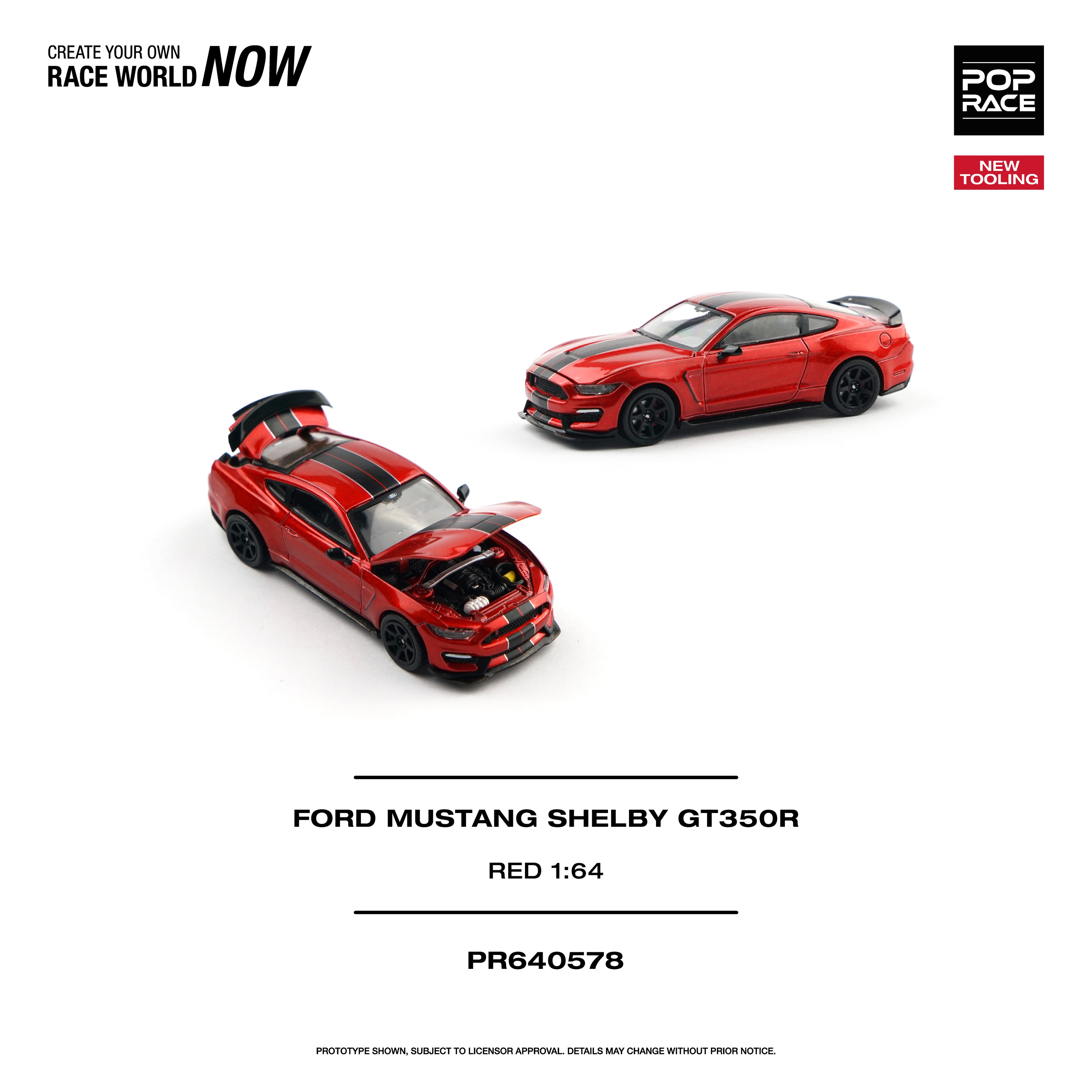 [PRE ORDER] Pop Race 1/64 FORD MUSTANG SHELBY GT350R RACE RED PR640578 Diecast Scale Model