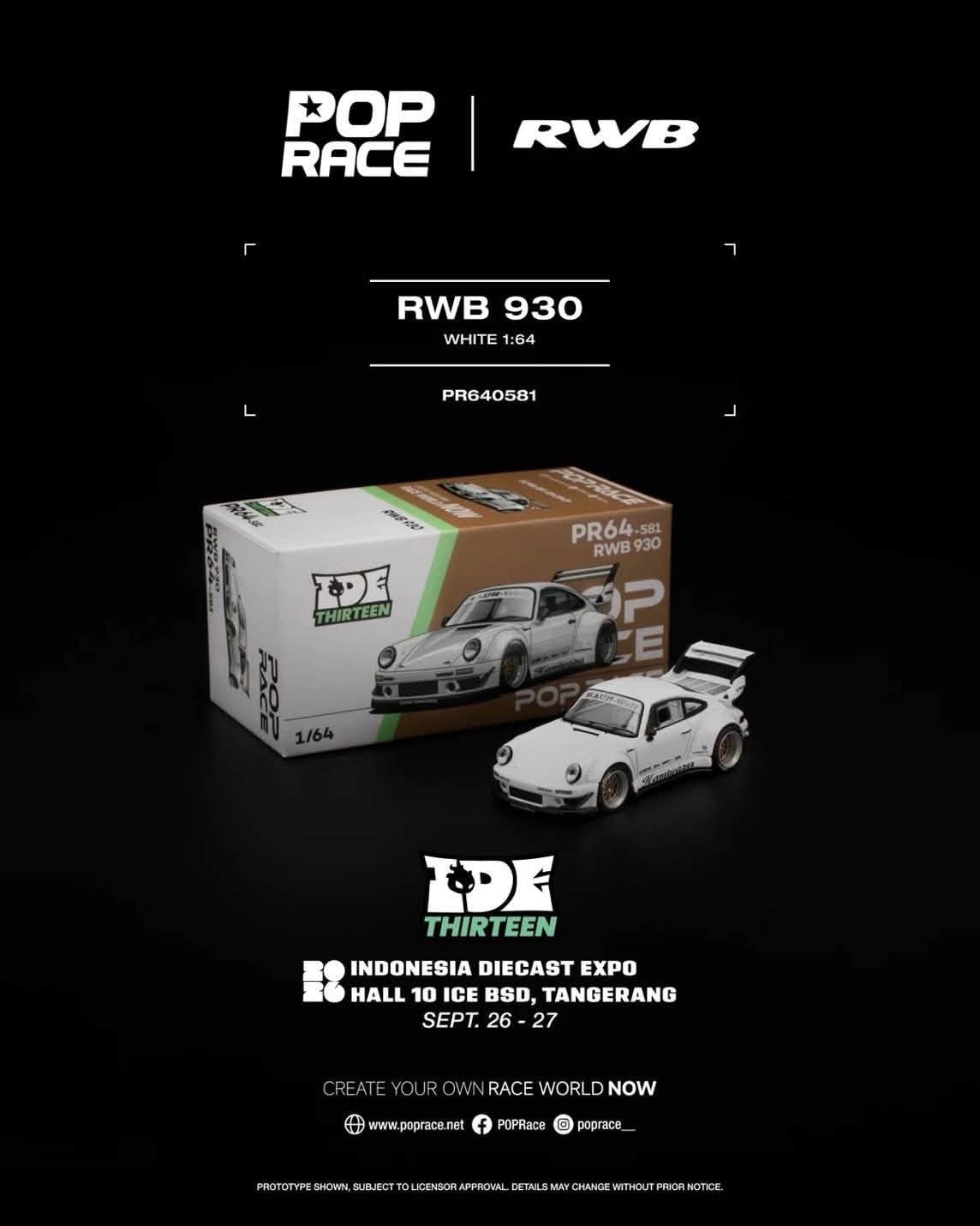 Pop Race 1/64 RWB Porsche 930 “Kamiwaza” White PR640581 Diecast Scale Model