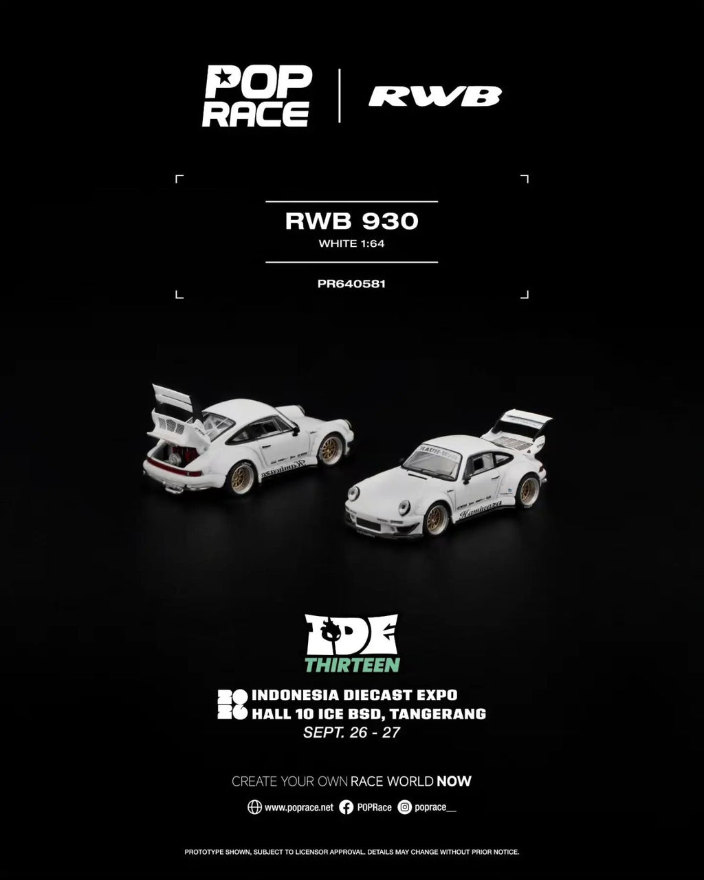 Pop Race 1/64 RWB Porsche 930 “Kamiwaza” White PR640581 Diecast Scale Model
